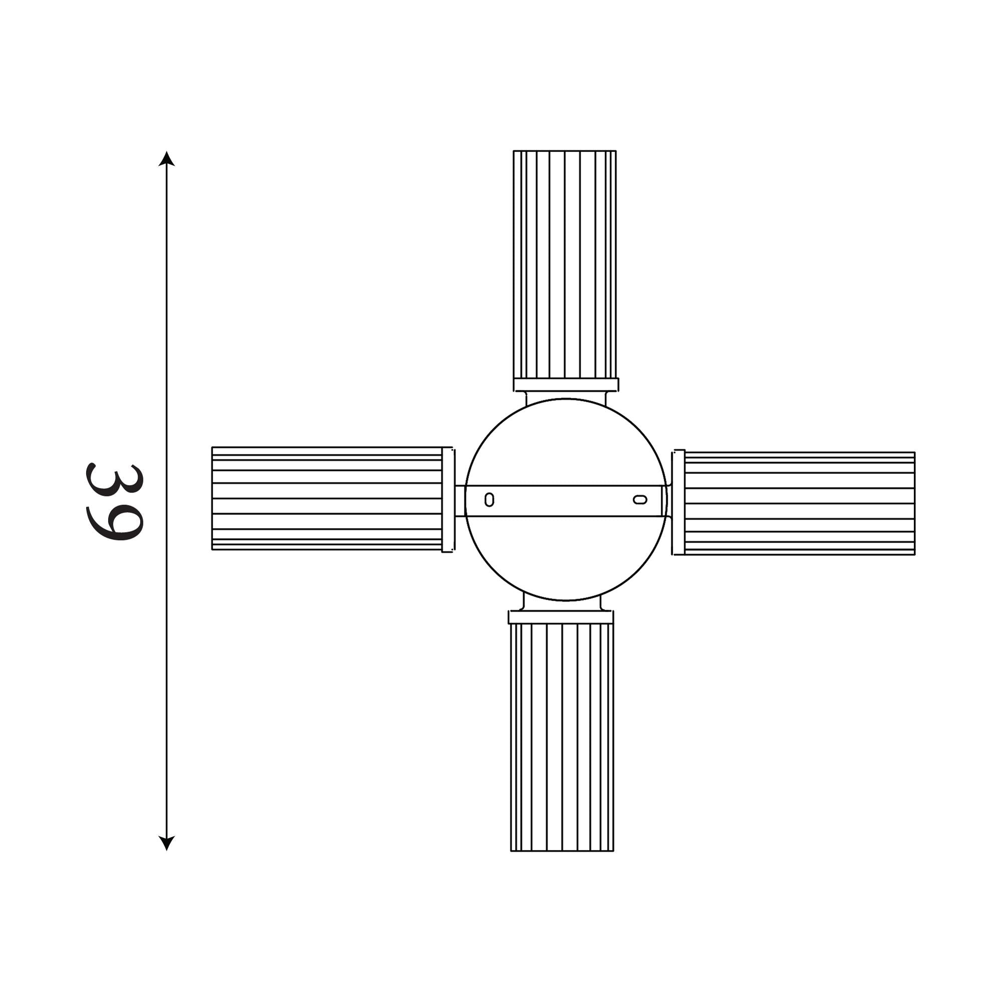 Technical line drawing of the Searchlight Imperial 4 Light Flush showing 39cm width and 14cm height dimensions