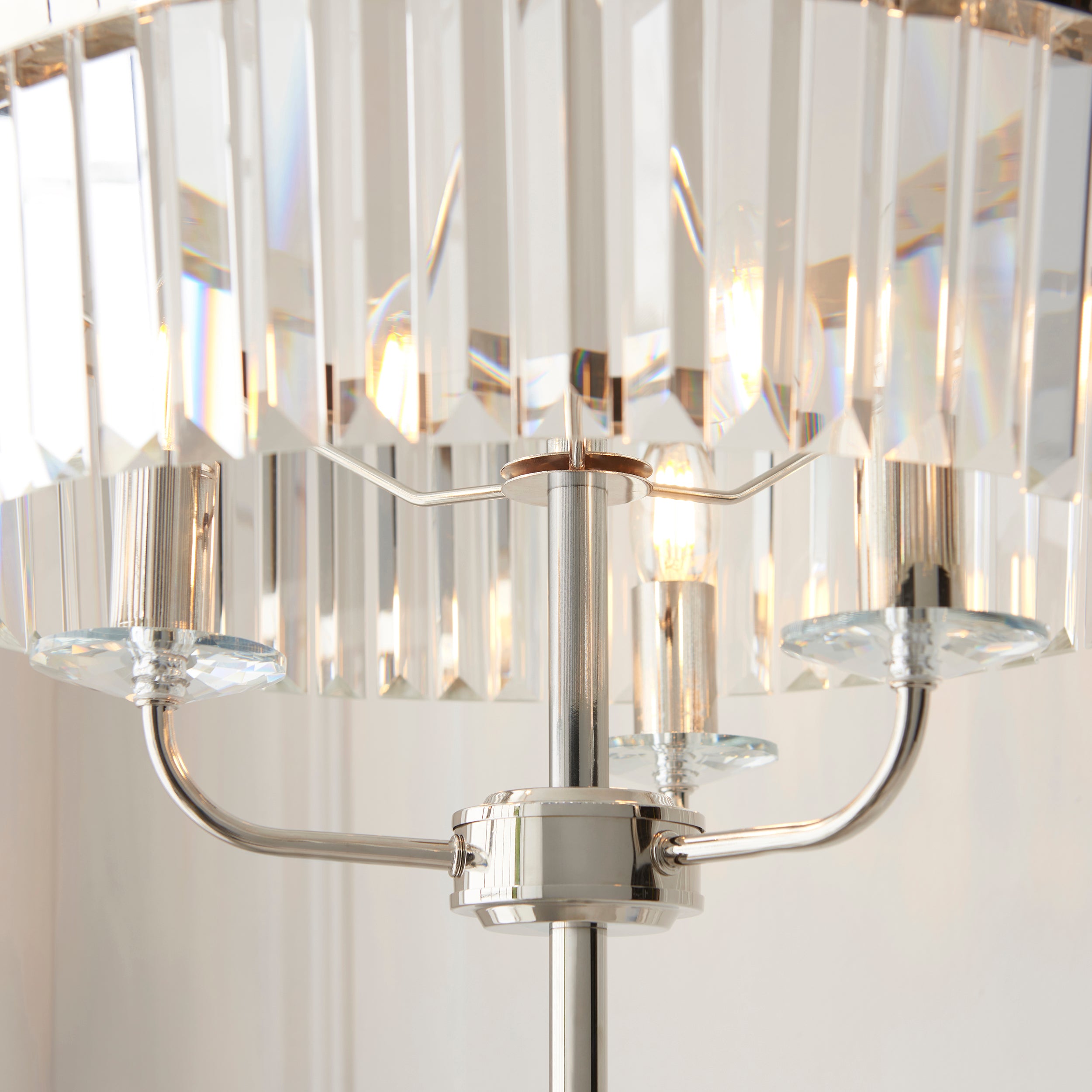 Utopia Martini 3 Light Floor Lamp - Bright Nickel & Clear Cut Glass