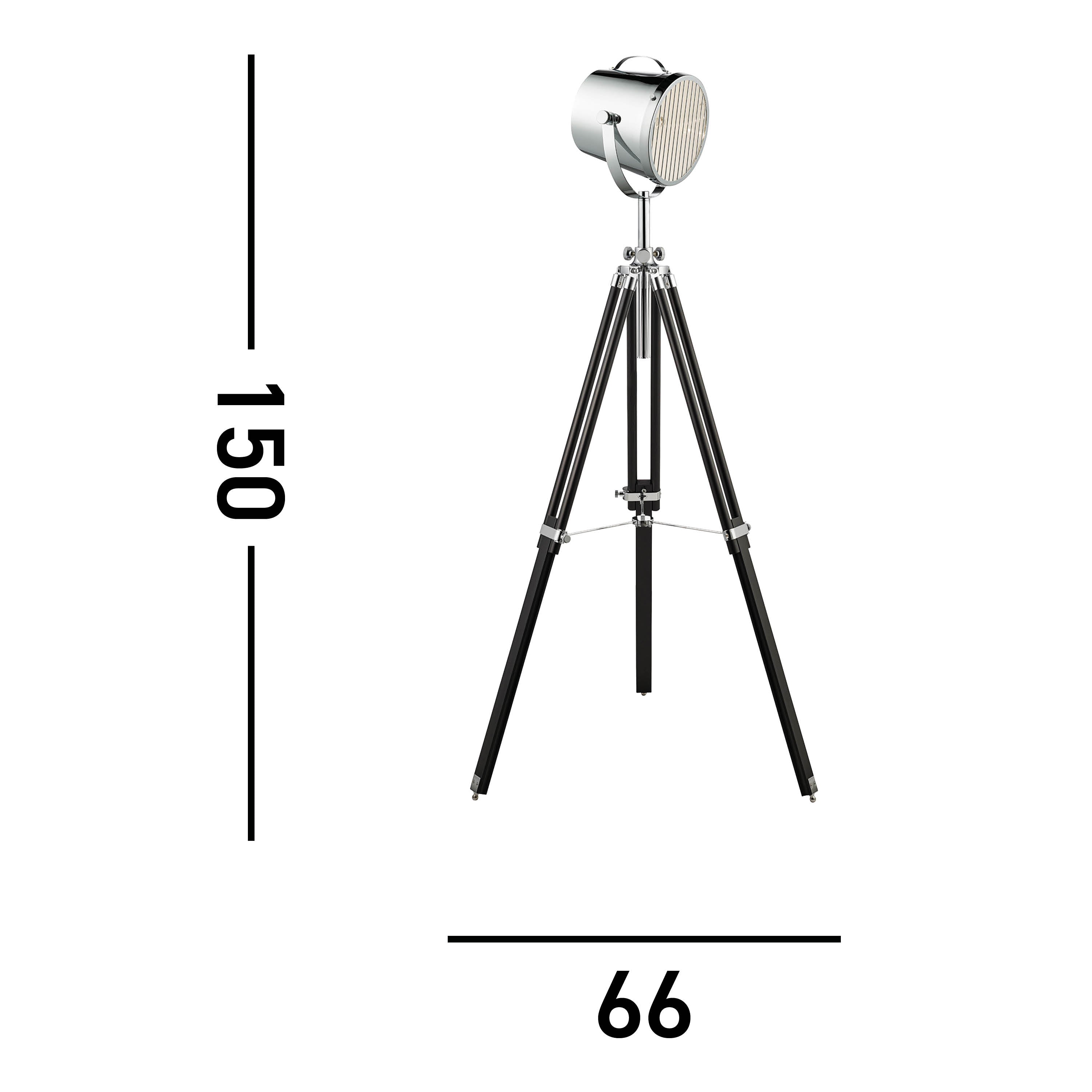 Searchlight Steers Adjustable Stage Light Floor Lamp - Chrome Shade/Black Base