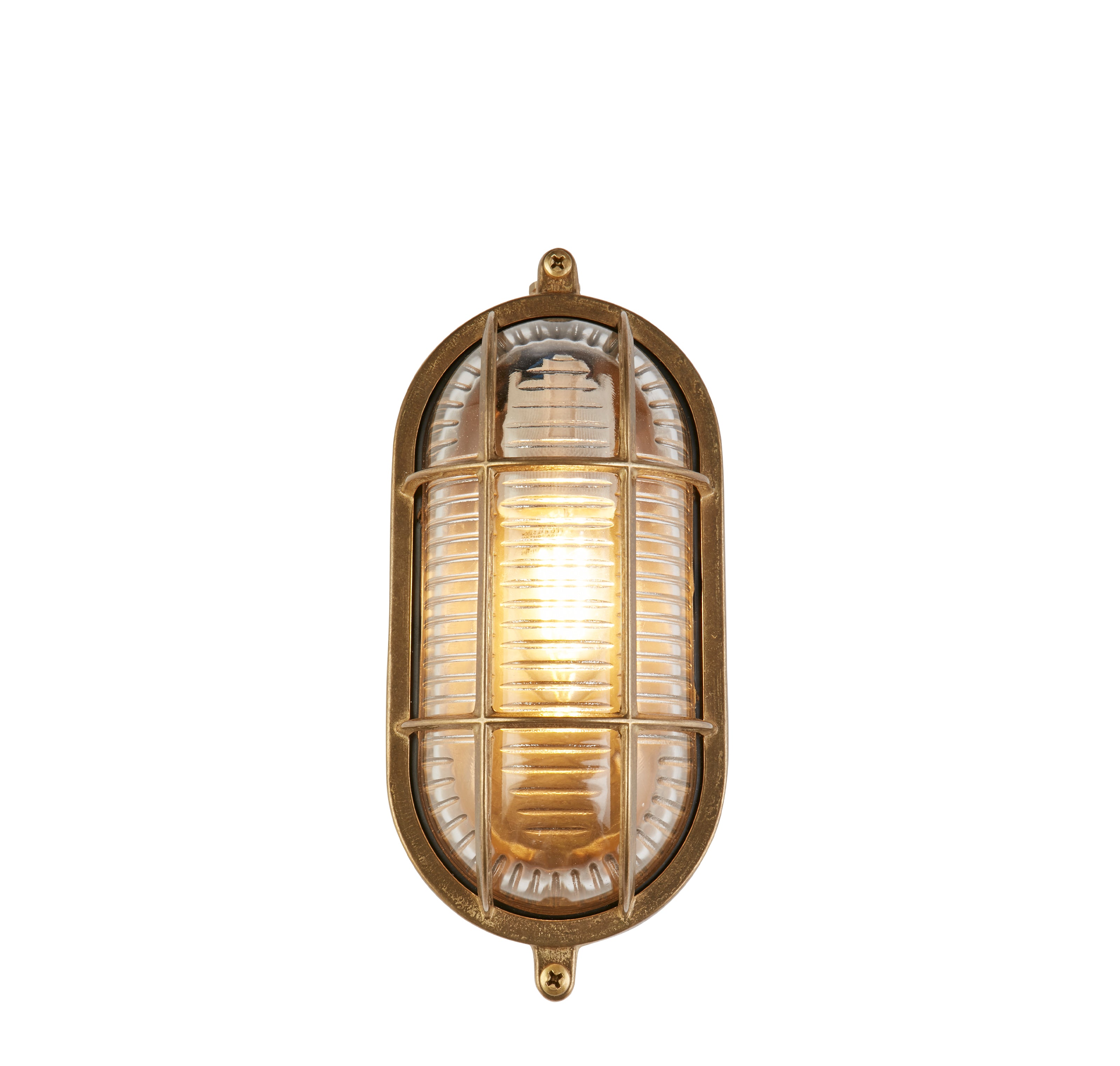 Searchlight Browside Round Outdoor Light - Solid Brass & Ribbed Glass