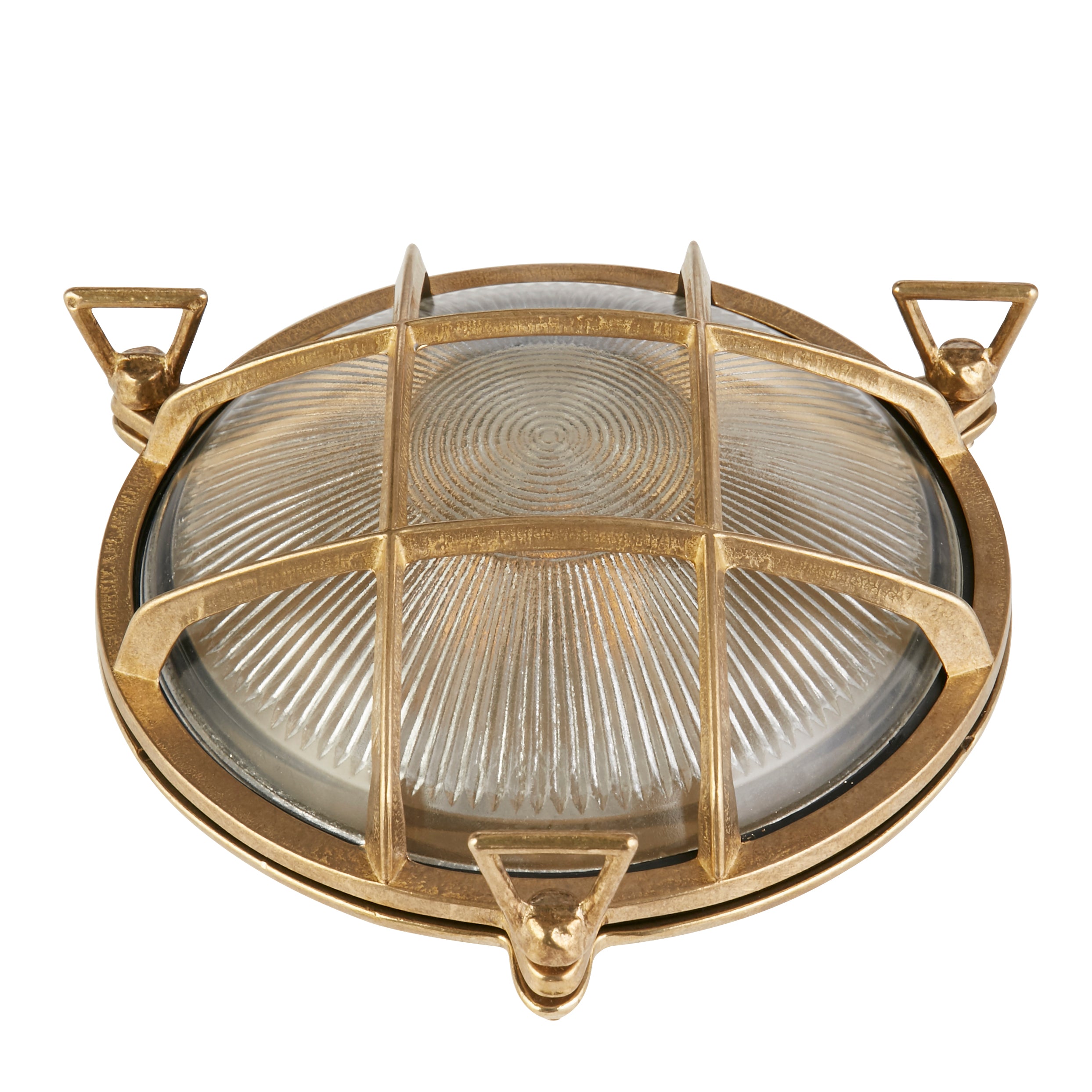 Searchlight Browside Round Outdoor Light - Solid Brass & Ribbed Glass