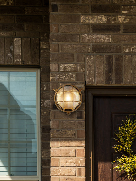 Searchlight Browside Round Outdoor Light - Solid Brass & Ribbed Glass
