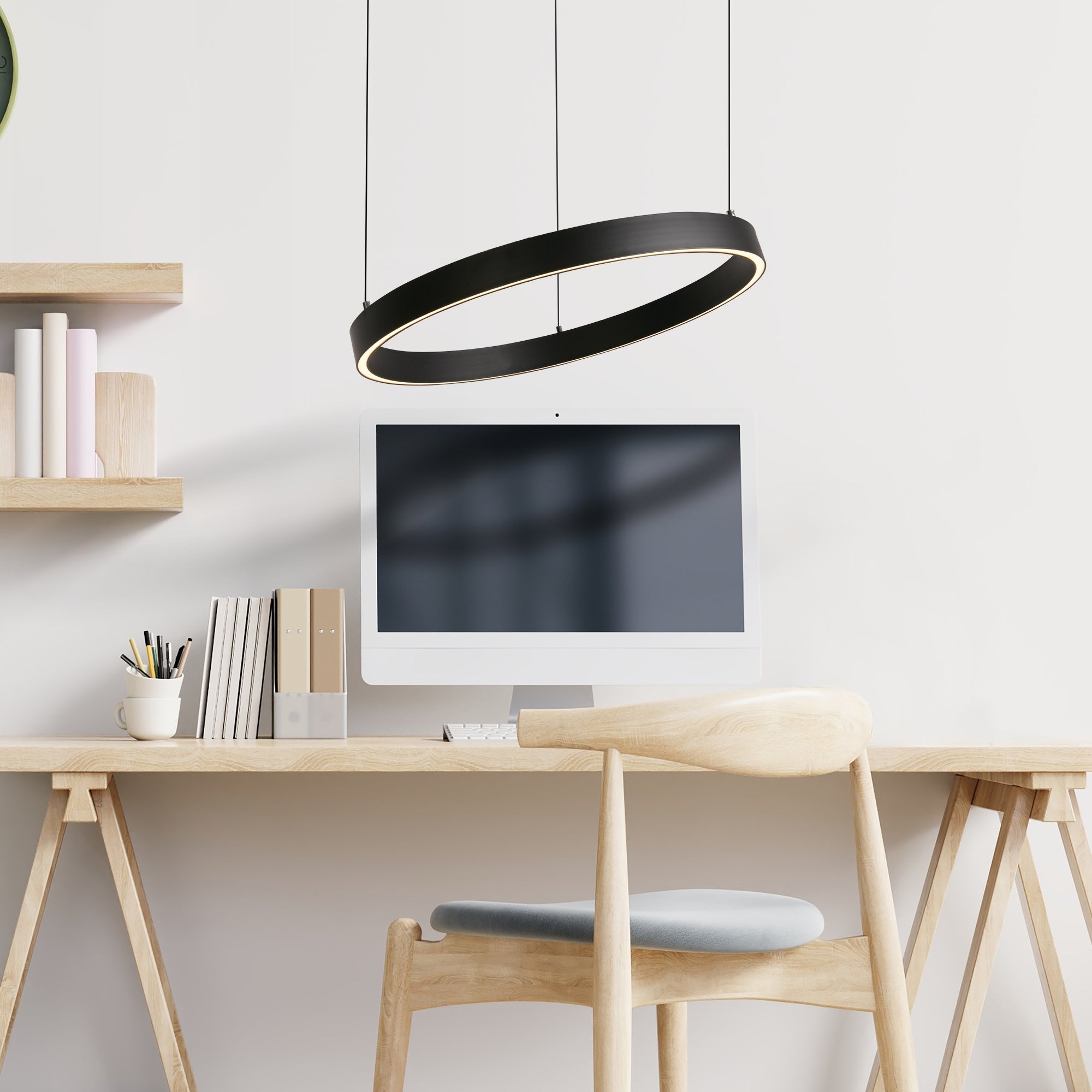 Searchlight Lance 440mm Gesture Control Pendant - Black Metal & Opal Acrylic