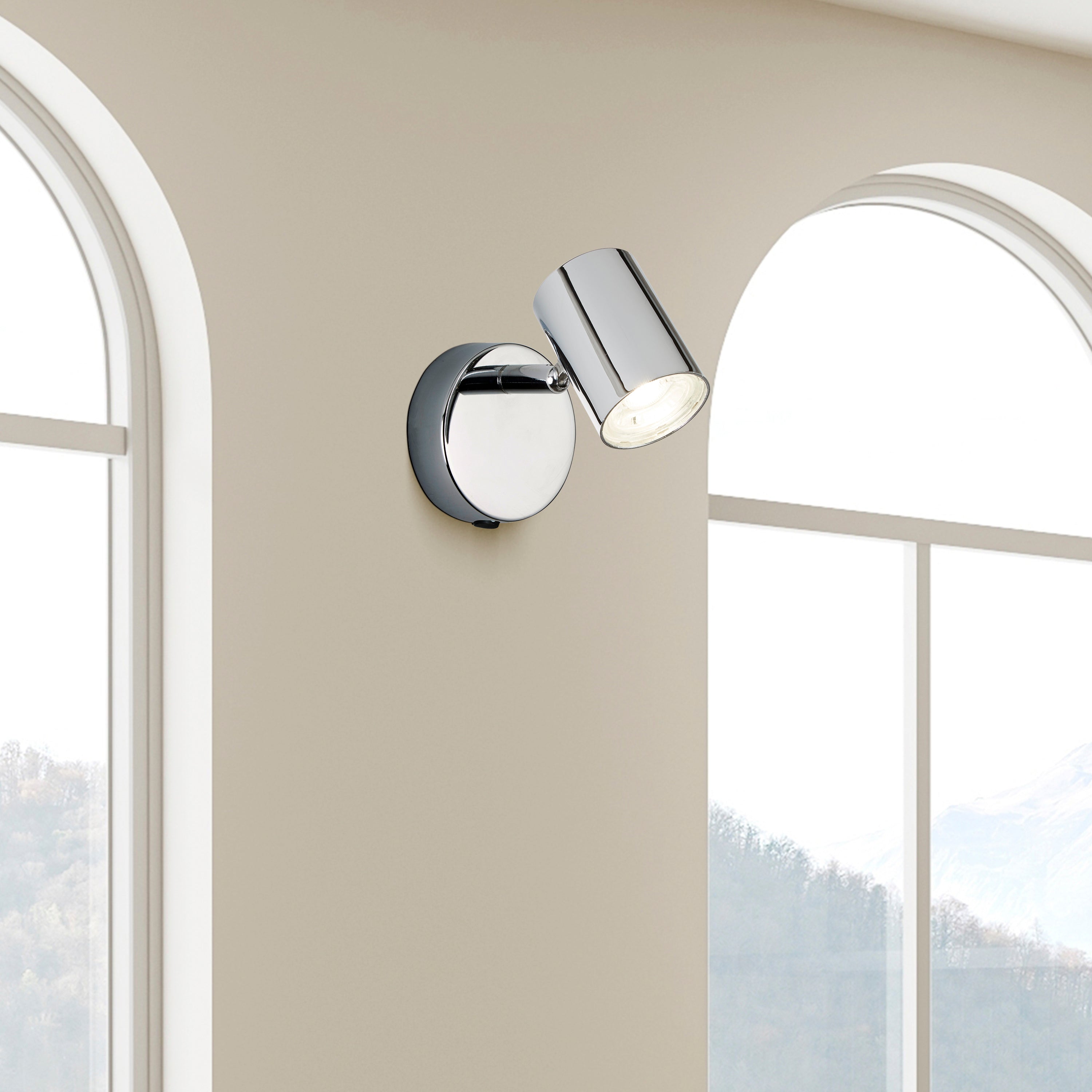 Searchlight Redfern Single Cylinder Head Spot Wall Bracket, Chrome