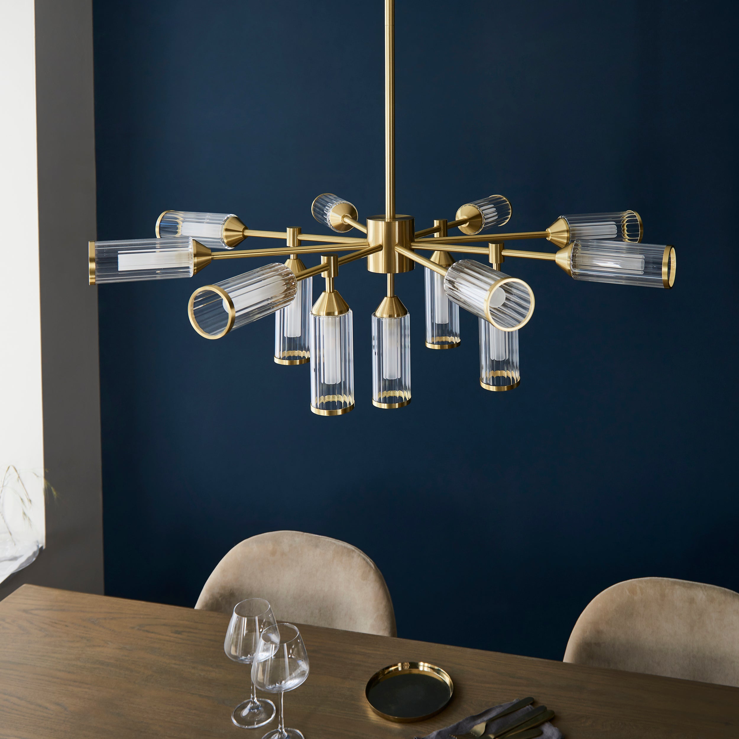 Utopia Matrix 13 Light Pendant - Satin Brass Plate with Clear & Frosted Glass
