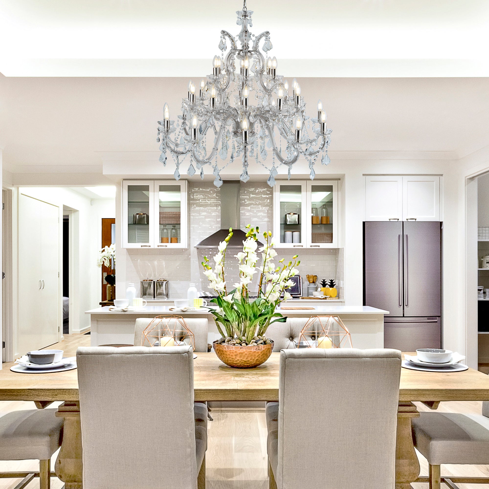 Searchlight Maple 30 Light Chandelier - Chrome & Clear Crystal