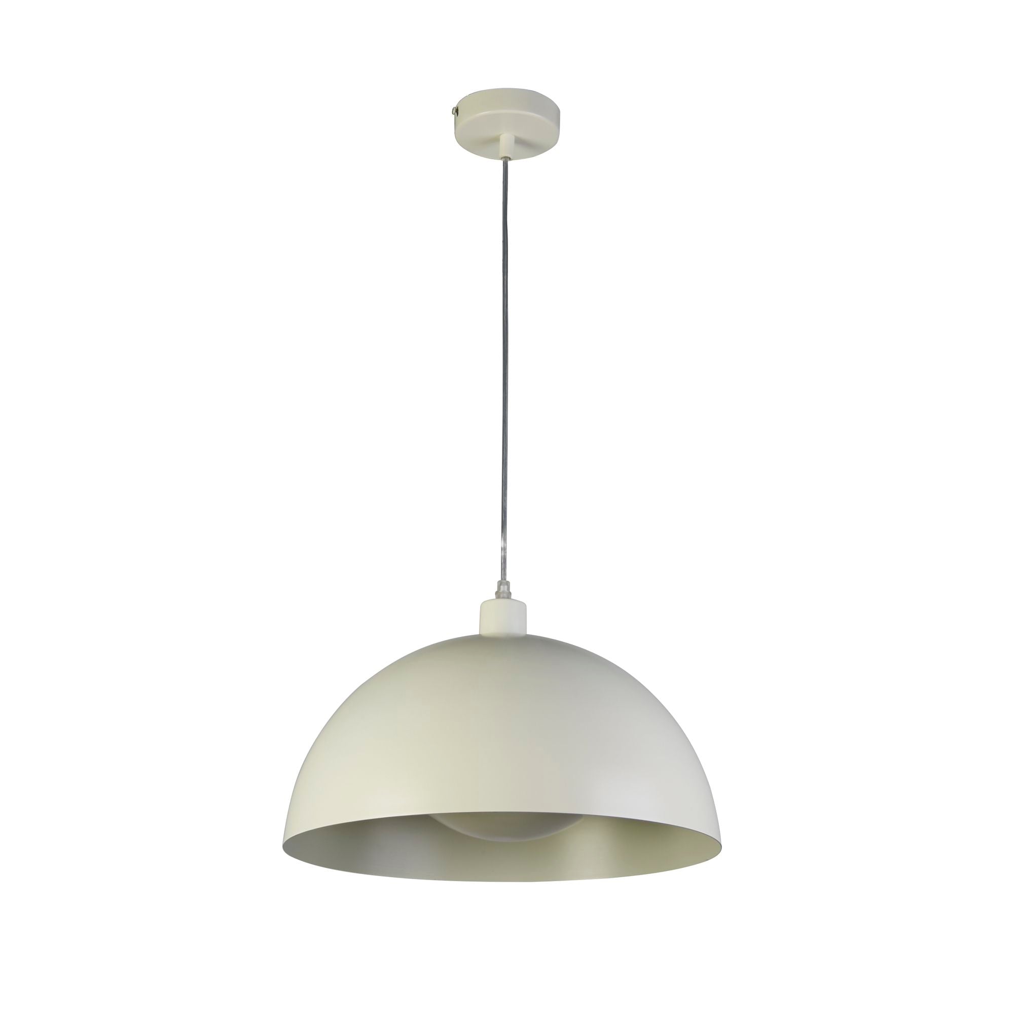 Searchlight Mars pendant in matt cream metal, side on studio shot showing the rounded dome shade and its cream fitting