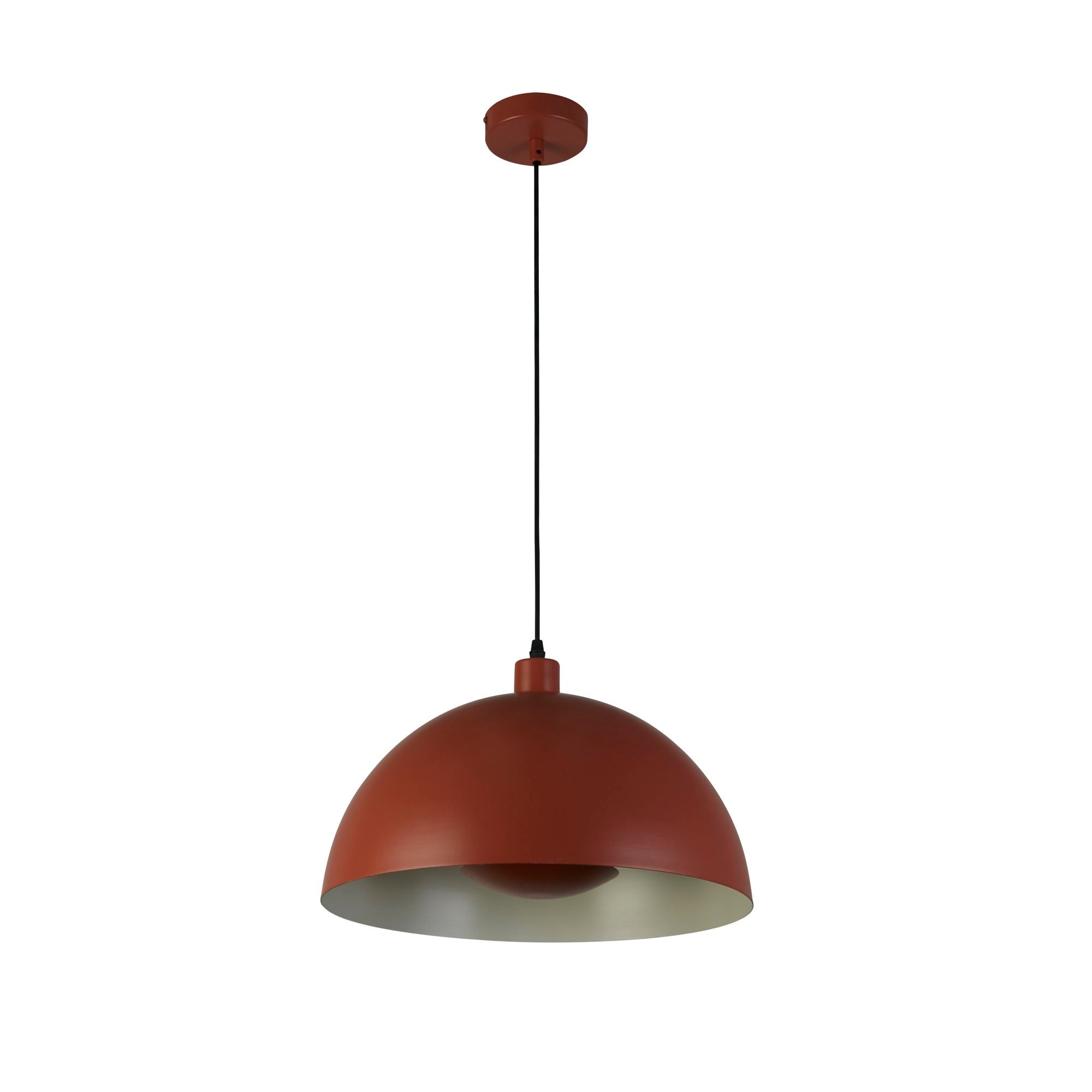 Searchlight Mars pendant in burnt orange metal, side on studio shot showing the rounded dome shade