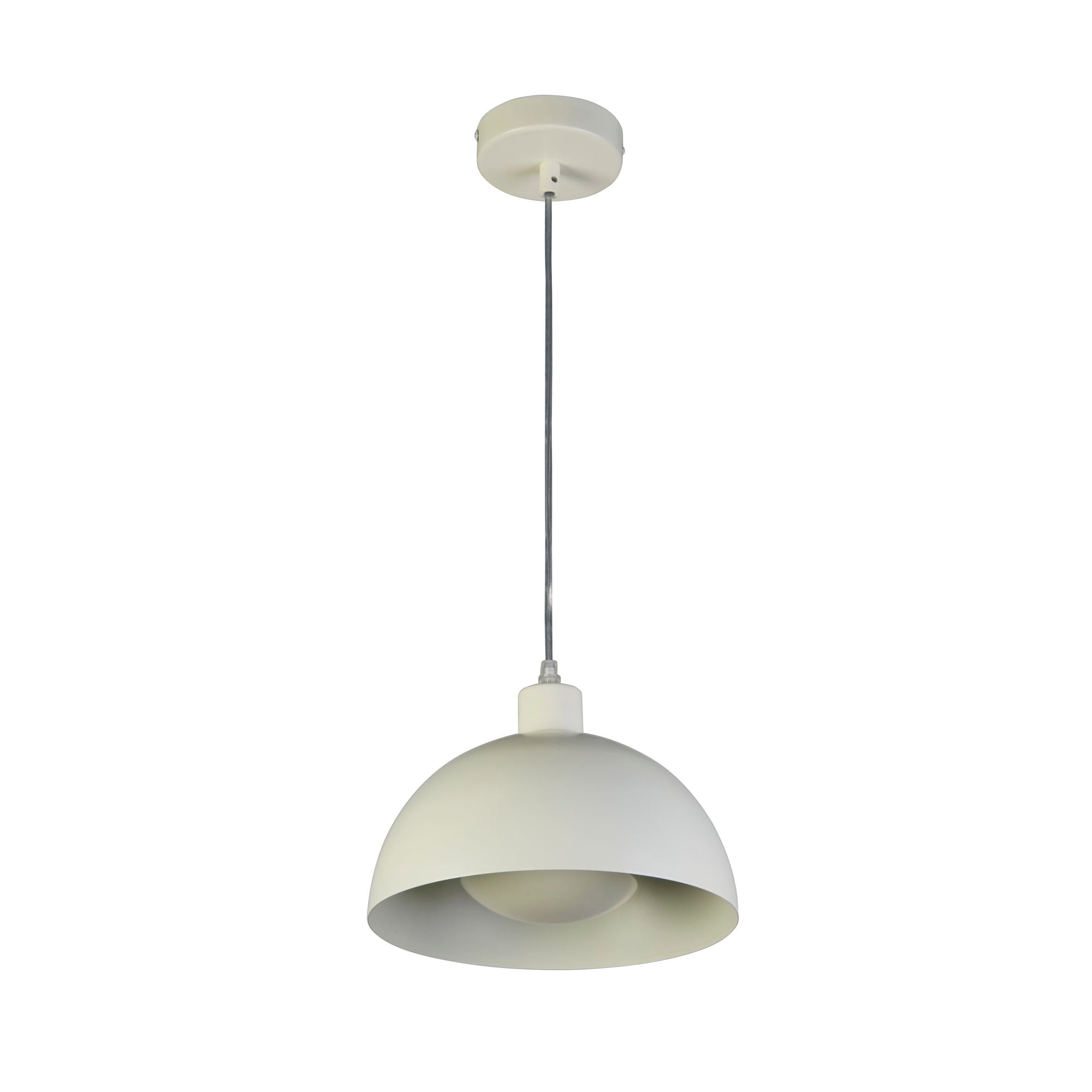 Searchlight Mars pendant in matt cream metal, side on studio shot showing the larger dome shade and its cream fitting