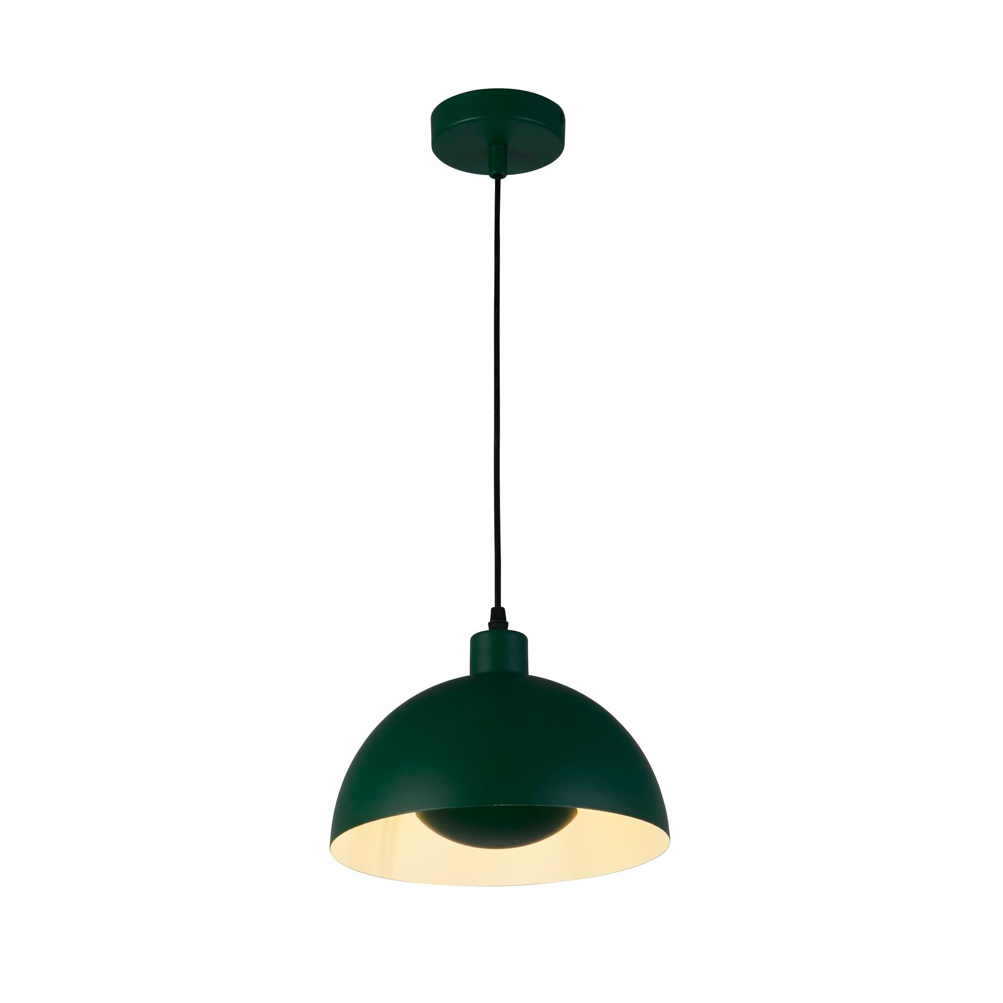 Searchlight Mars 1 Light Pendant - Matt Green Metal & Cream Inner 40cm