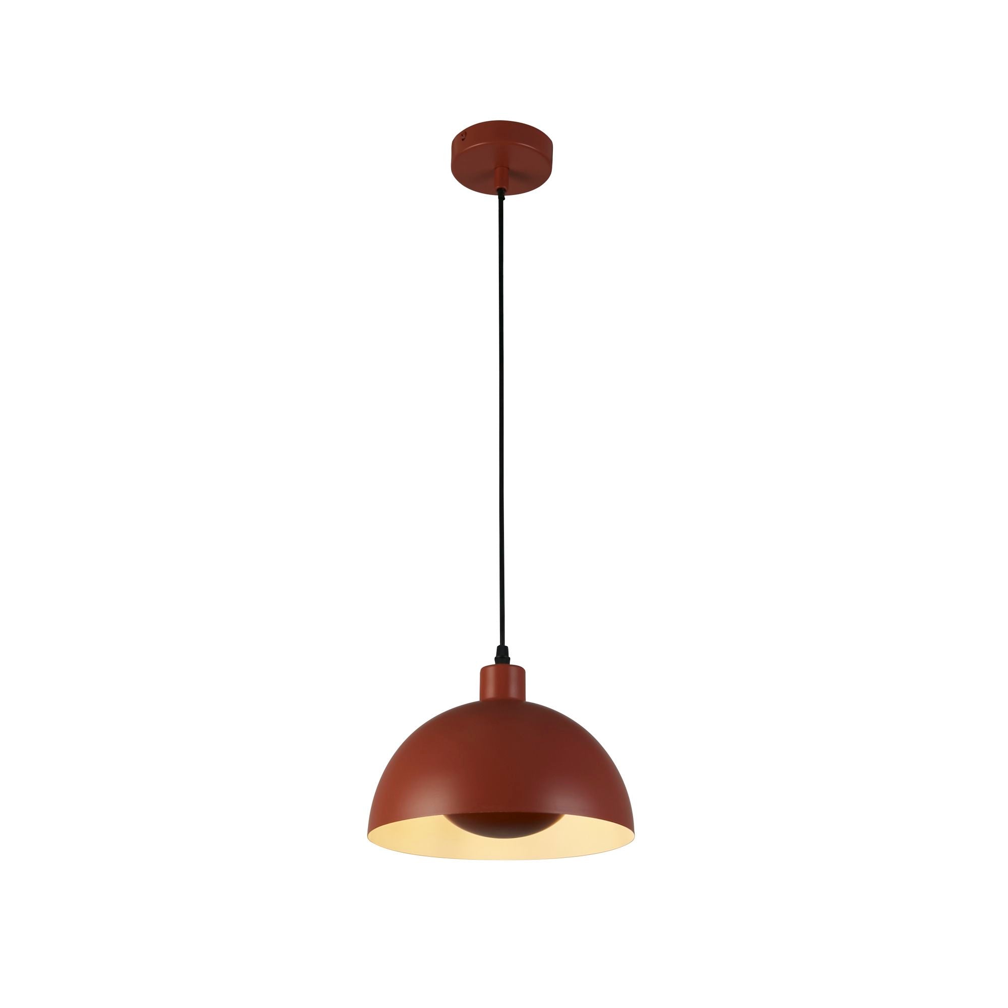 Searchlight Mars 1 Light Pendant - Burnt Orange Metal & Cream Inner 40cm