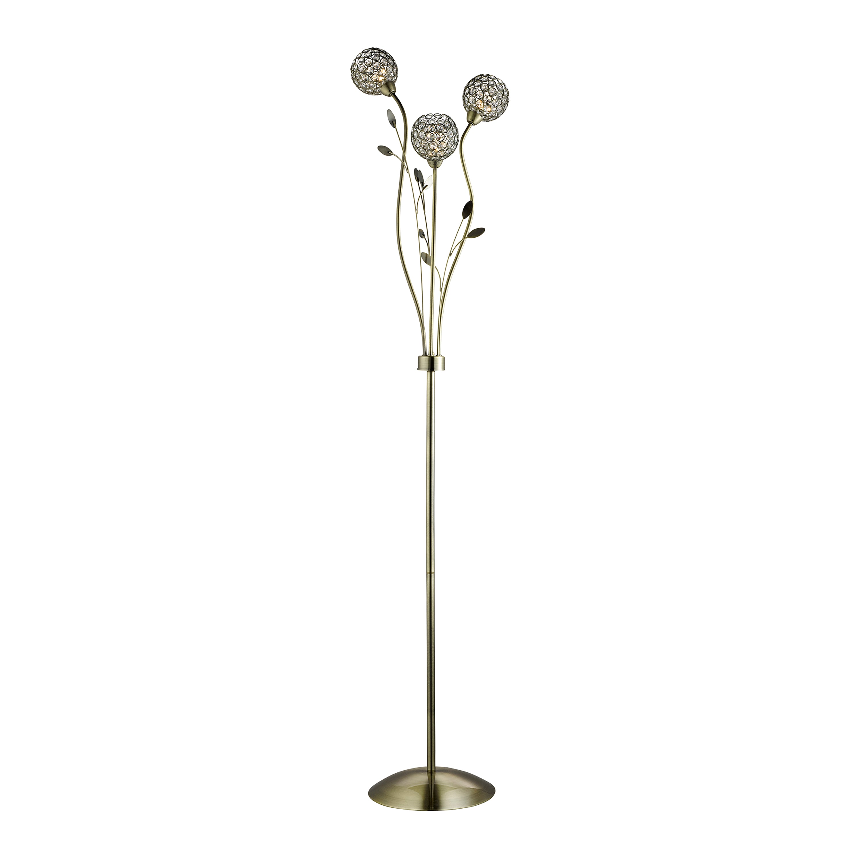 Searchlight Bay II 3 Light Floor Lamp - Antique Brass & Clear Glass Deco Shades