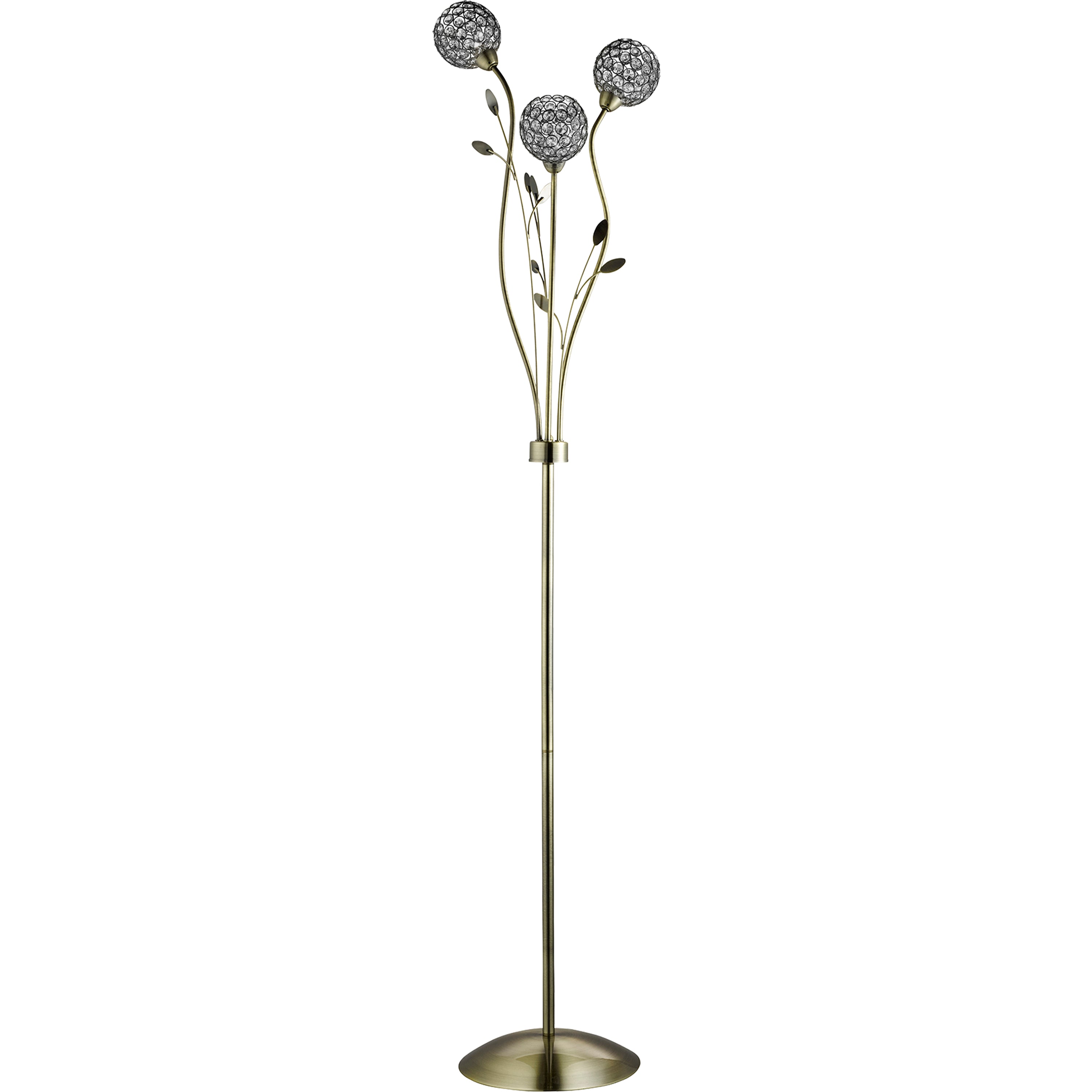 Searchlight Bay II 3 Light Floor Lamp - Antique Brass & Clear Glass Deco Shades