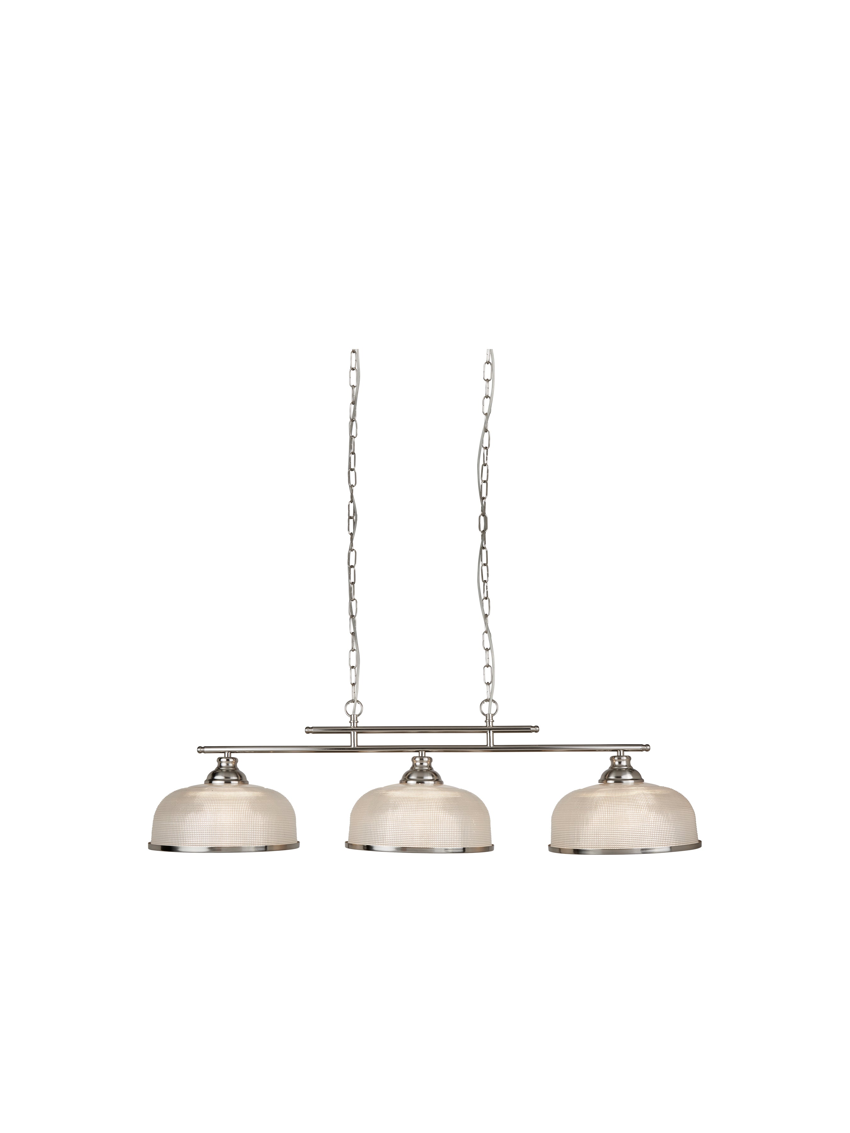 Searchlight Beech II 3 Light Ceiling Bar - Satin Silver & Holophane Glass