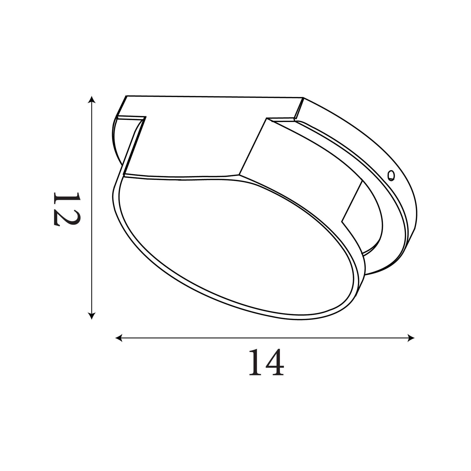 Technical line drawing of the Searchlight Chiswick LED outdoor wall light showing dimensions of 12cm high by 14cm wide