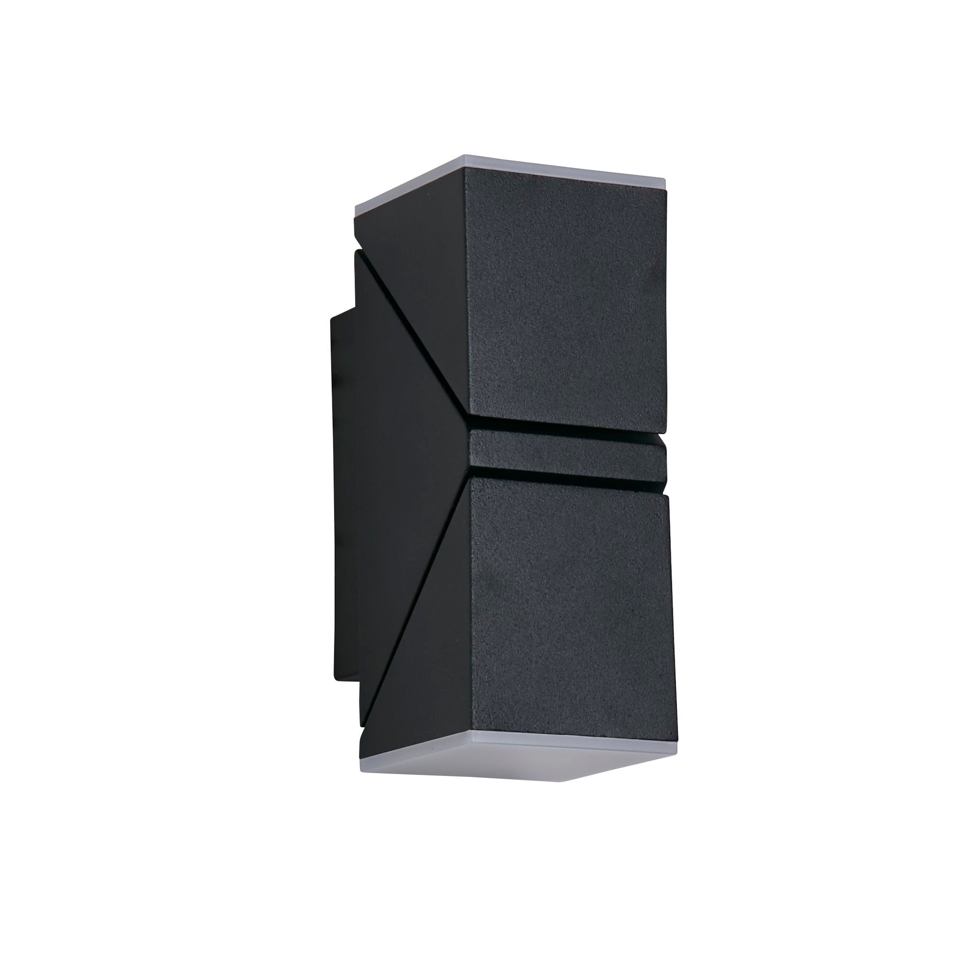 Side view of the Montana black outdoor wall light highlighting its faceted cube shaped ends