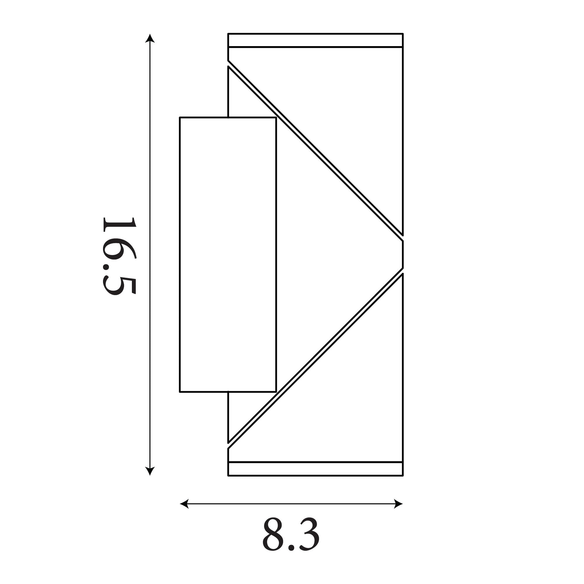 Technical drawing of the Soho outdoor wall light showing 16.5cm height and 8.3cm width