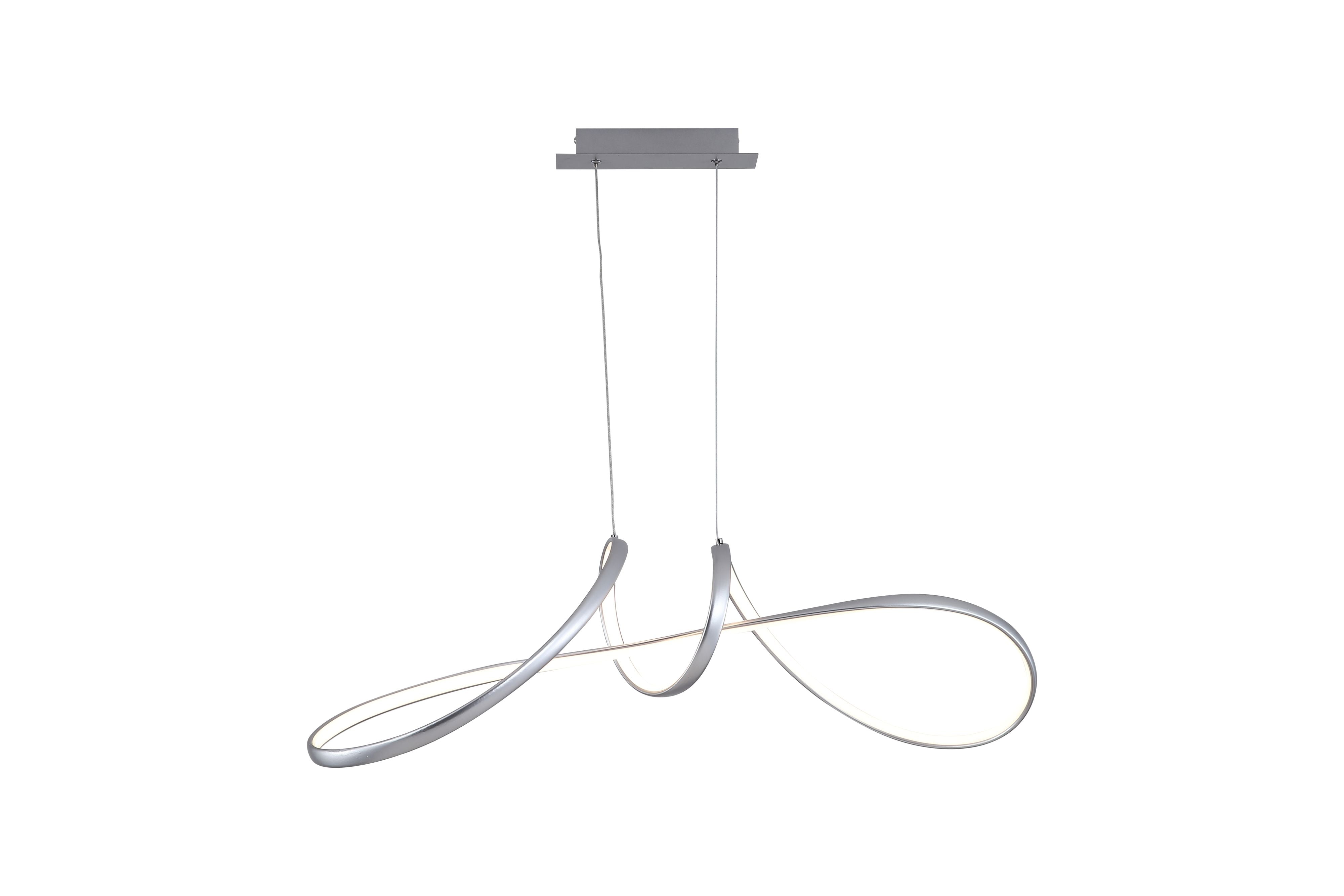 Searchlight Maisie LED Pendant in grey, studio shot on a white background showing the looped ribbon design unlit