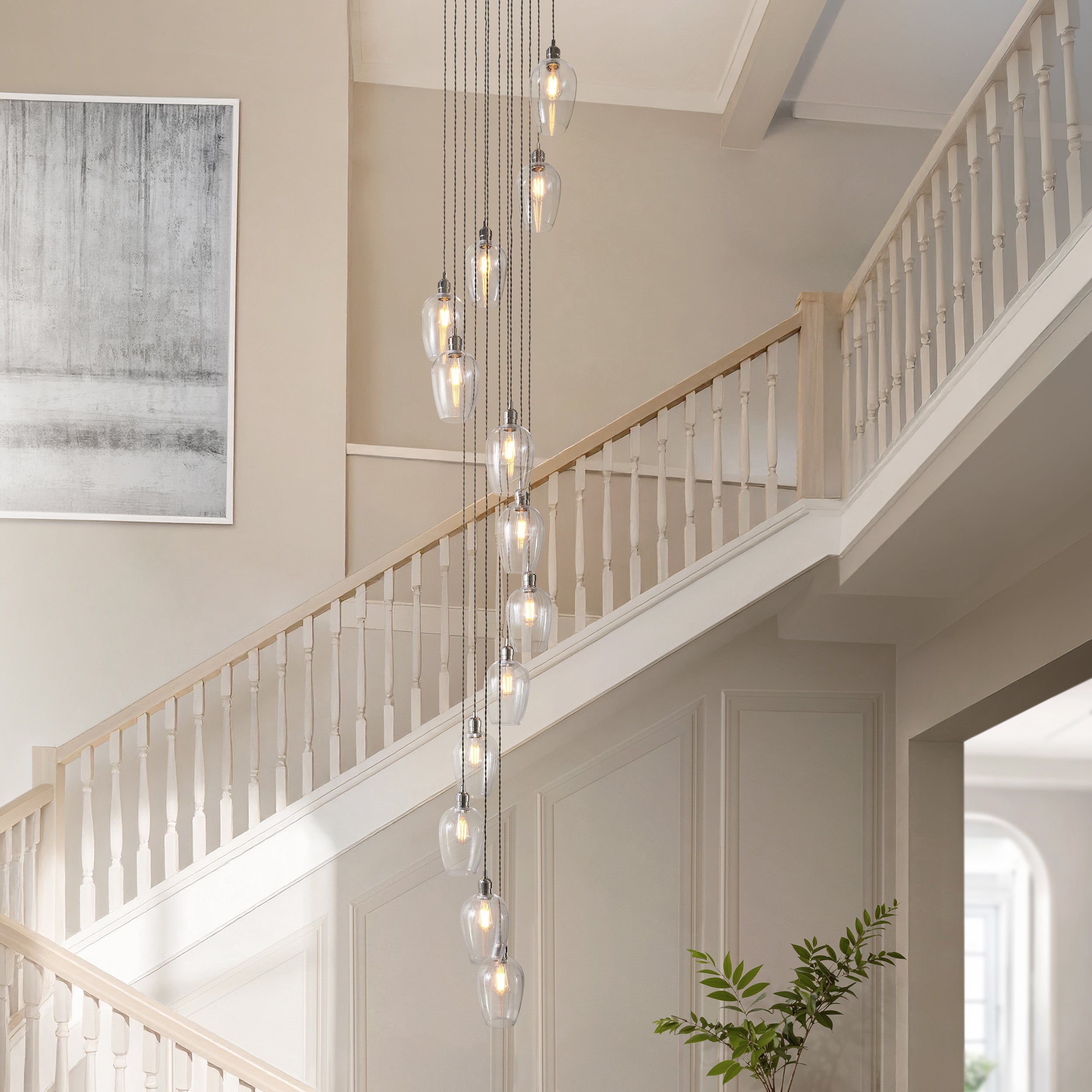 Utopia Finesse 13 Light Cascade Ceiling Pendant - Bright Nickel & Clear Glass