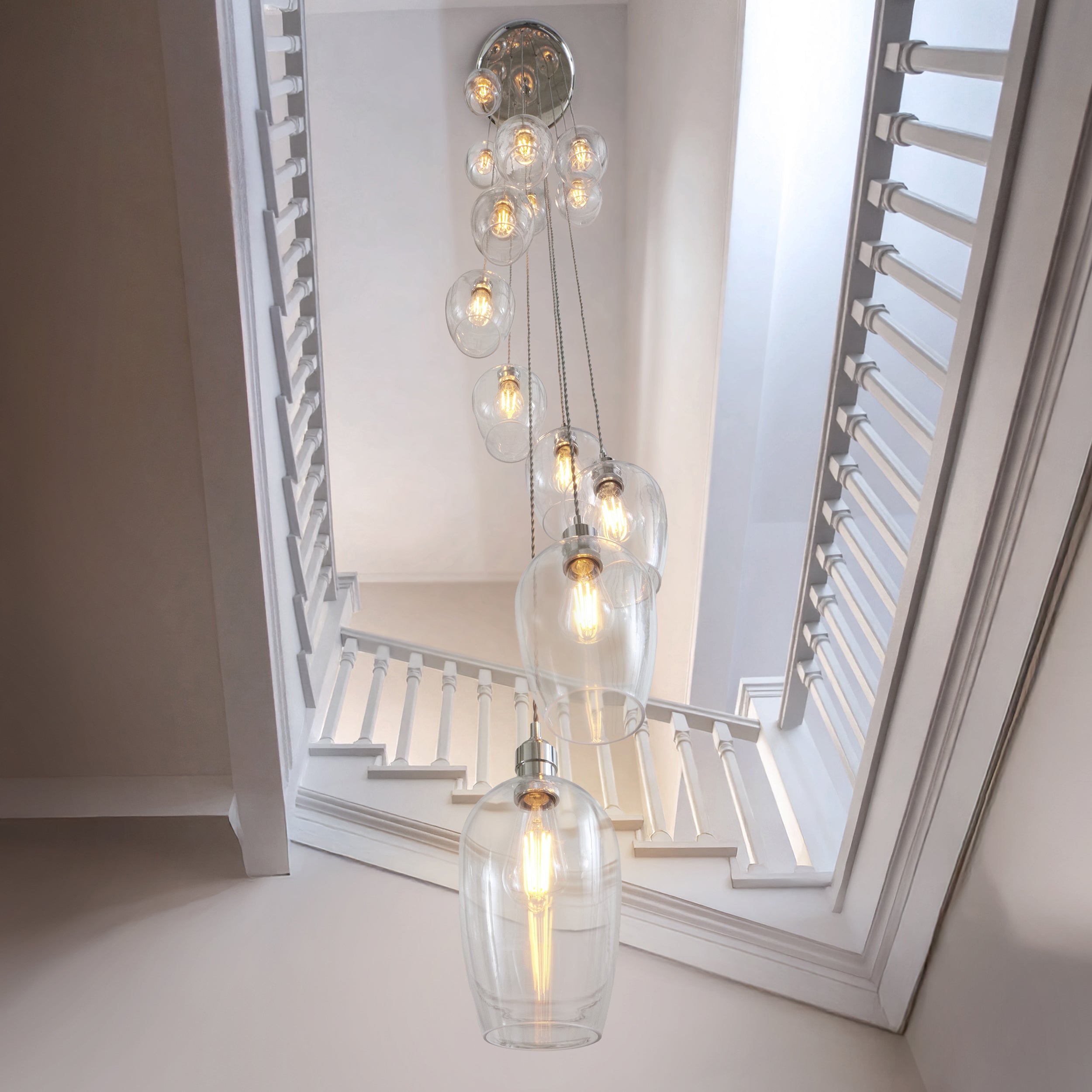Utopia Finesse 13 Light Cascade Ceiling Pendant - Bright Nickel & Clear Glass
