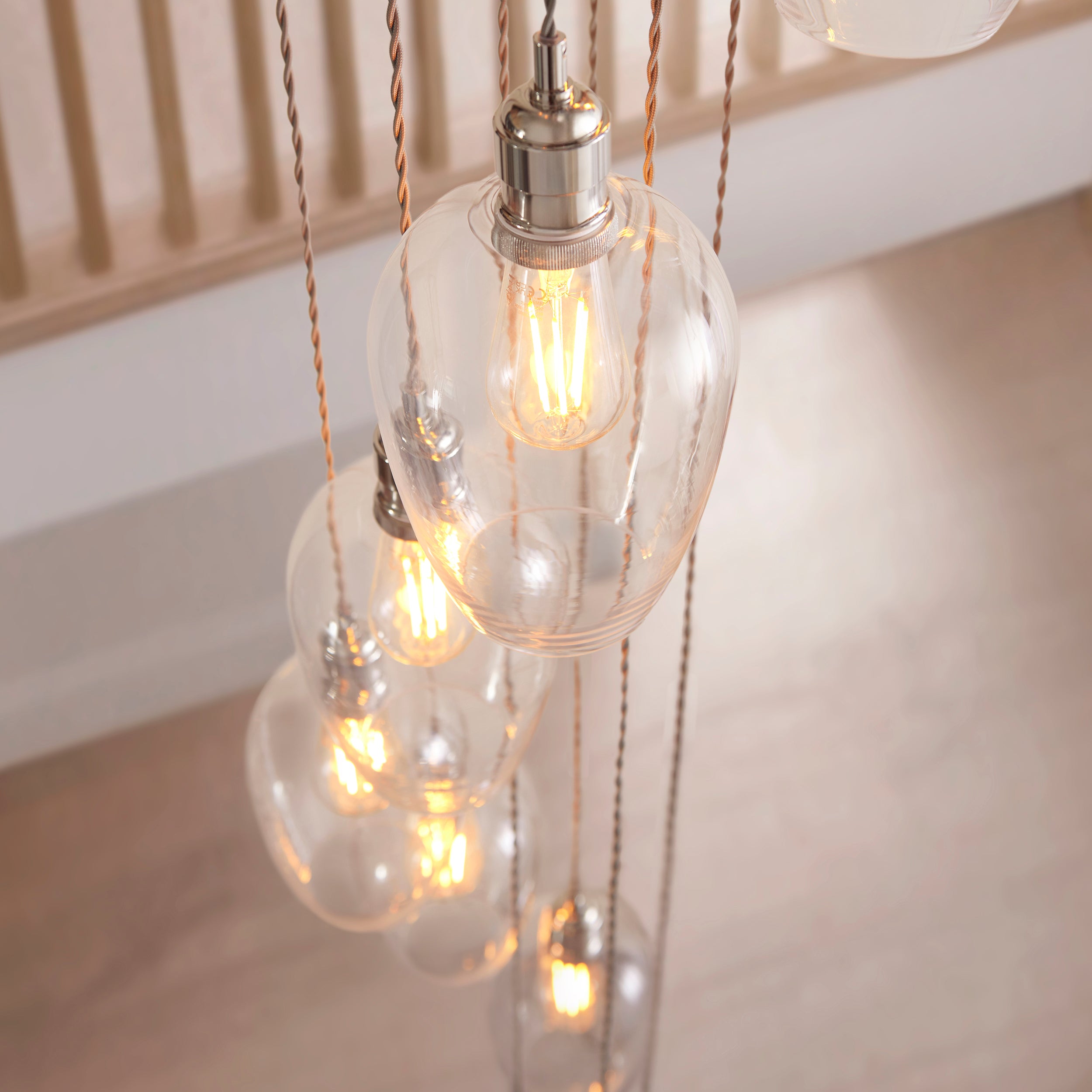 Utopia Finesse 13 Light Cascade Ceiling Pendant - Bright Nickel & Clear Glass