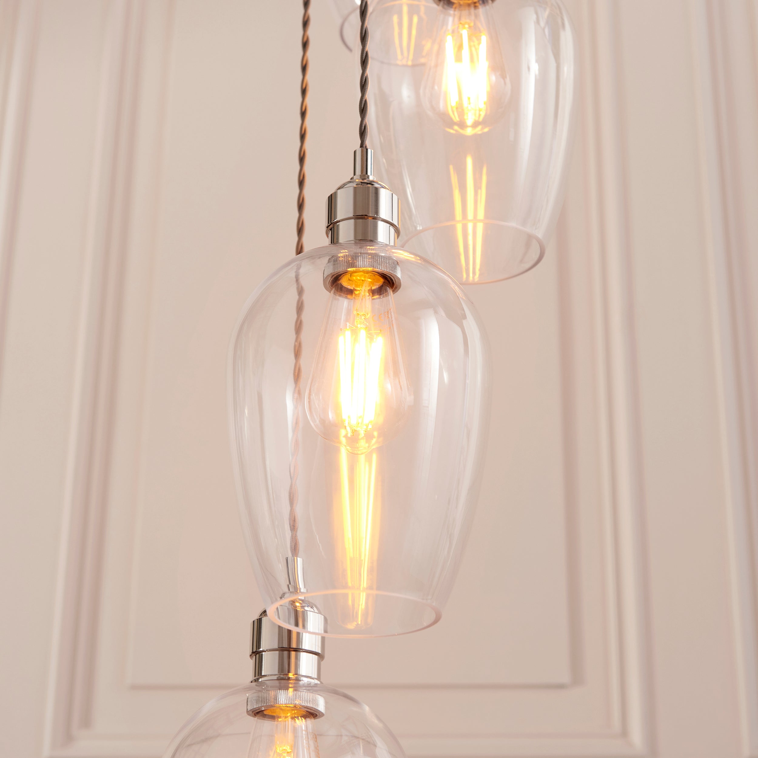 Utopia Finesse 13 Light Cascade Ceiling Pendant - Bright Nickel & Clear Glass