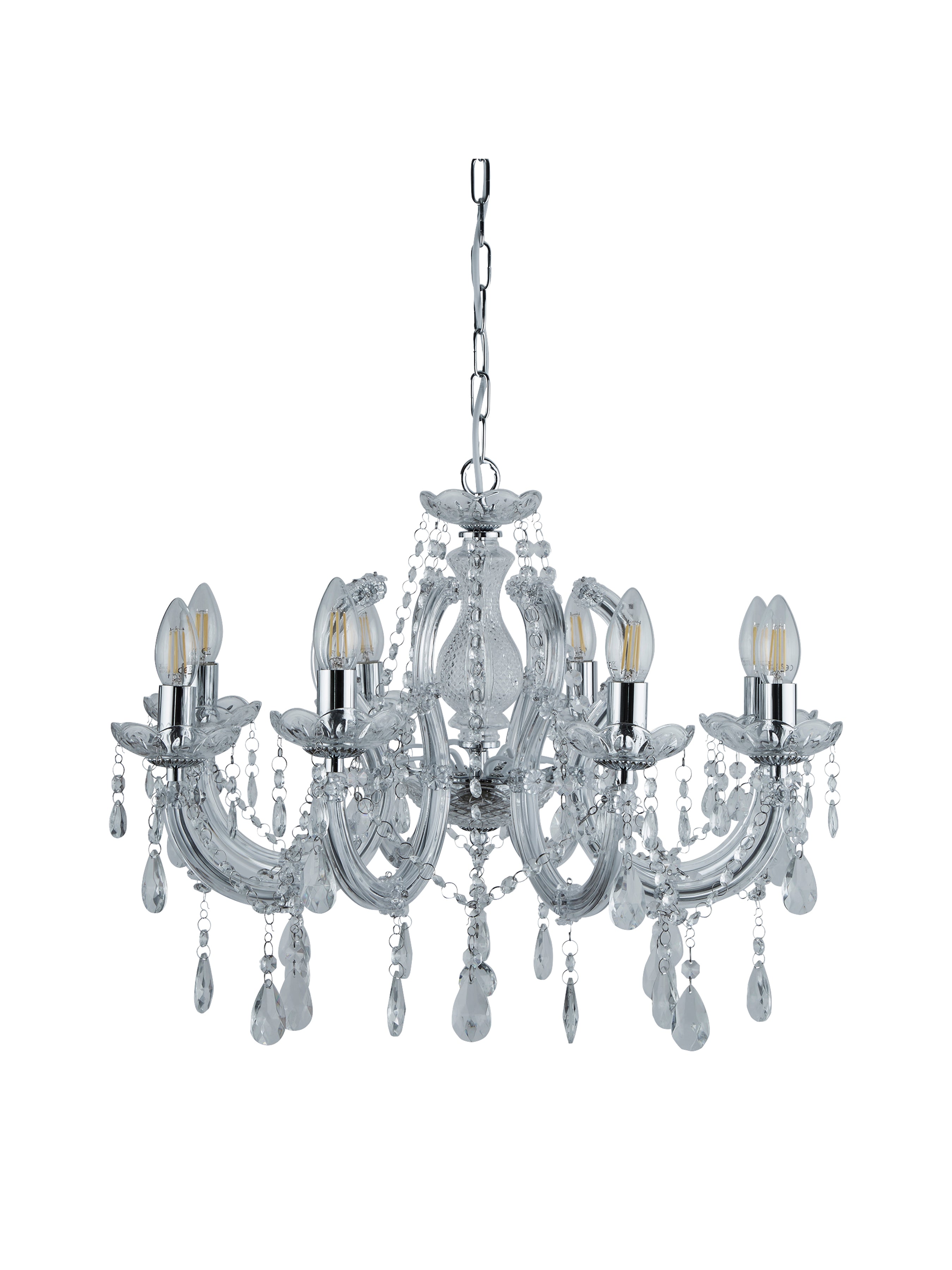 Searchlight Maple 8 Light Chandelier - Chrome & Clear Acrylic