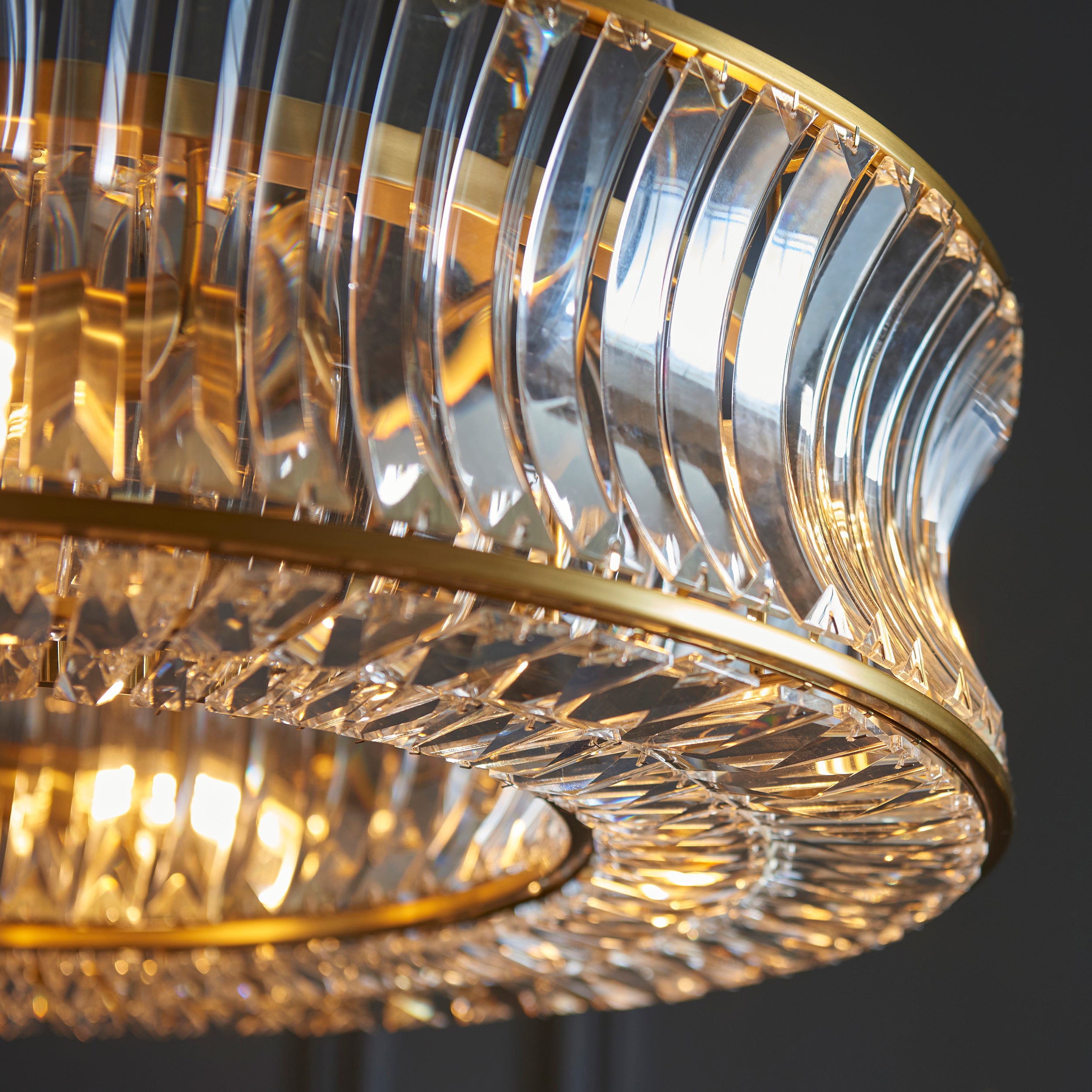 Utopia Bow 6 Light Pendant - Warm Brass Plate with Crystal & Clear Glass