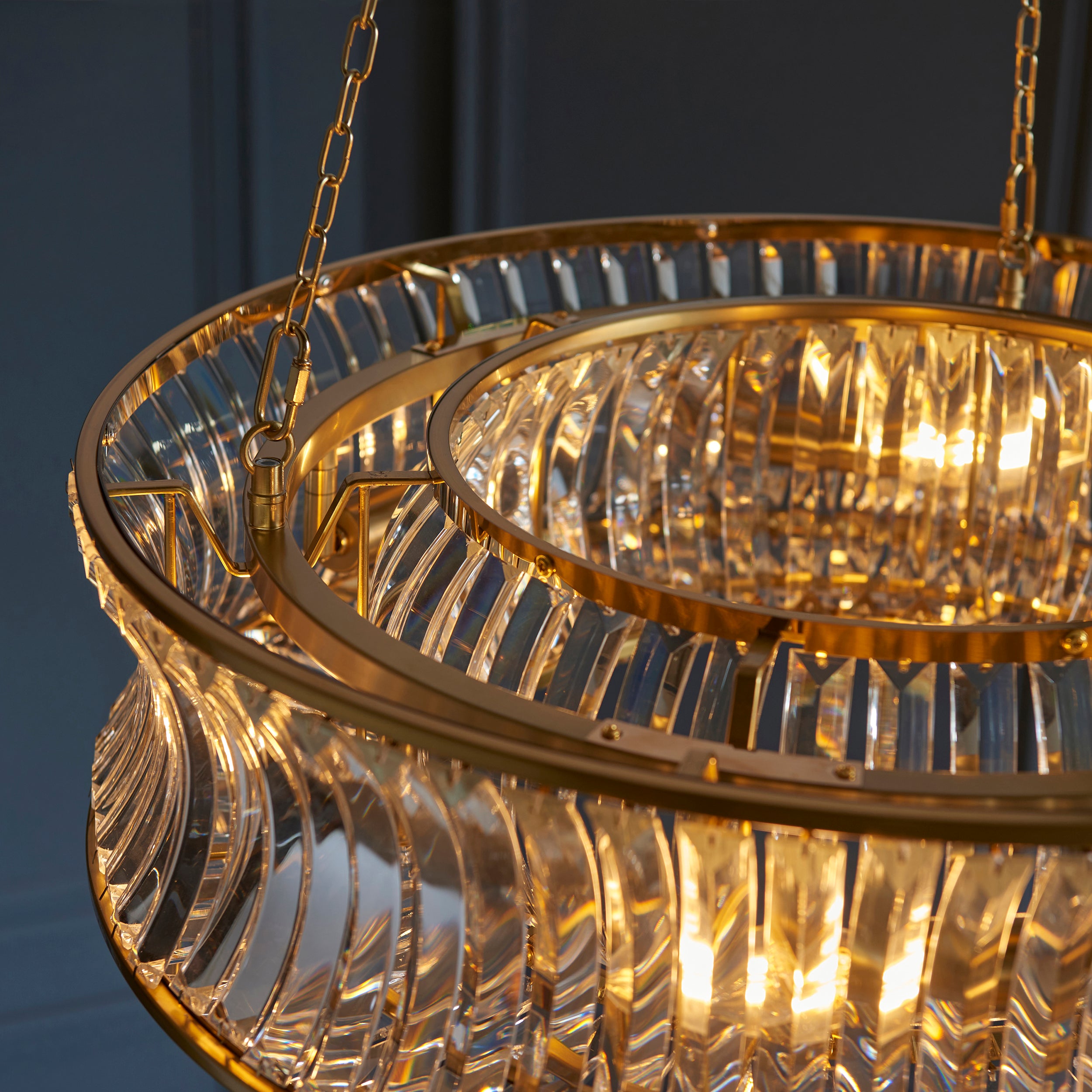 Utopia Bow 6 Light Pendant - Warm Brass Plate with Crystal & Clear Glass