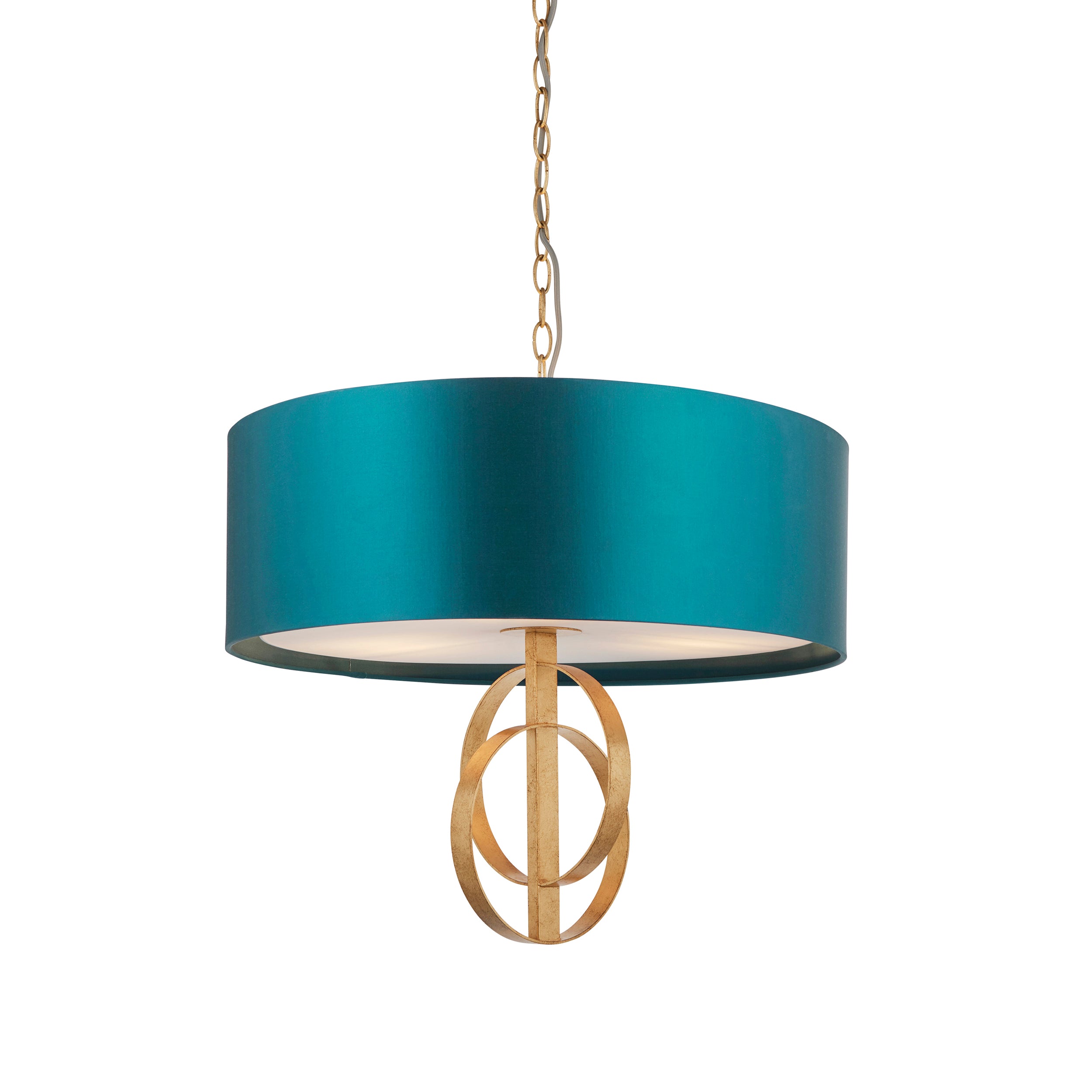 Utopia Interlink 3 Light Pendant - Antique Gold With Teal Shade - 60cm Diameter