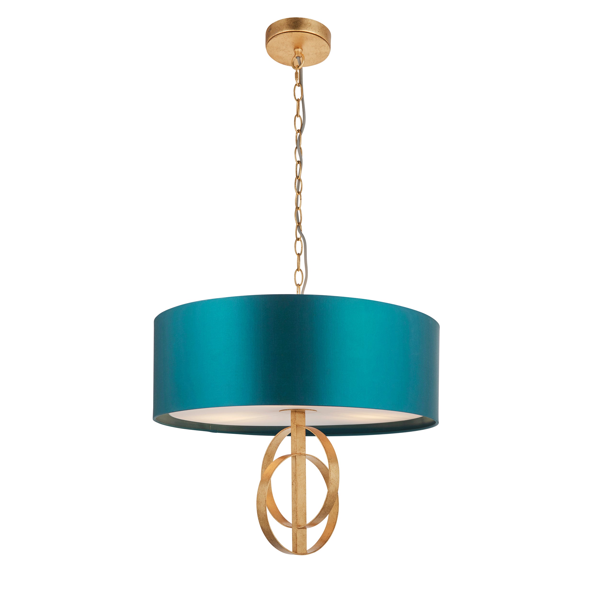 Utopia Interlink 3 Light Pendant - Antique Gold With Teal Shade - 60cm Diameter