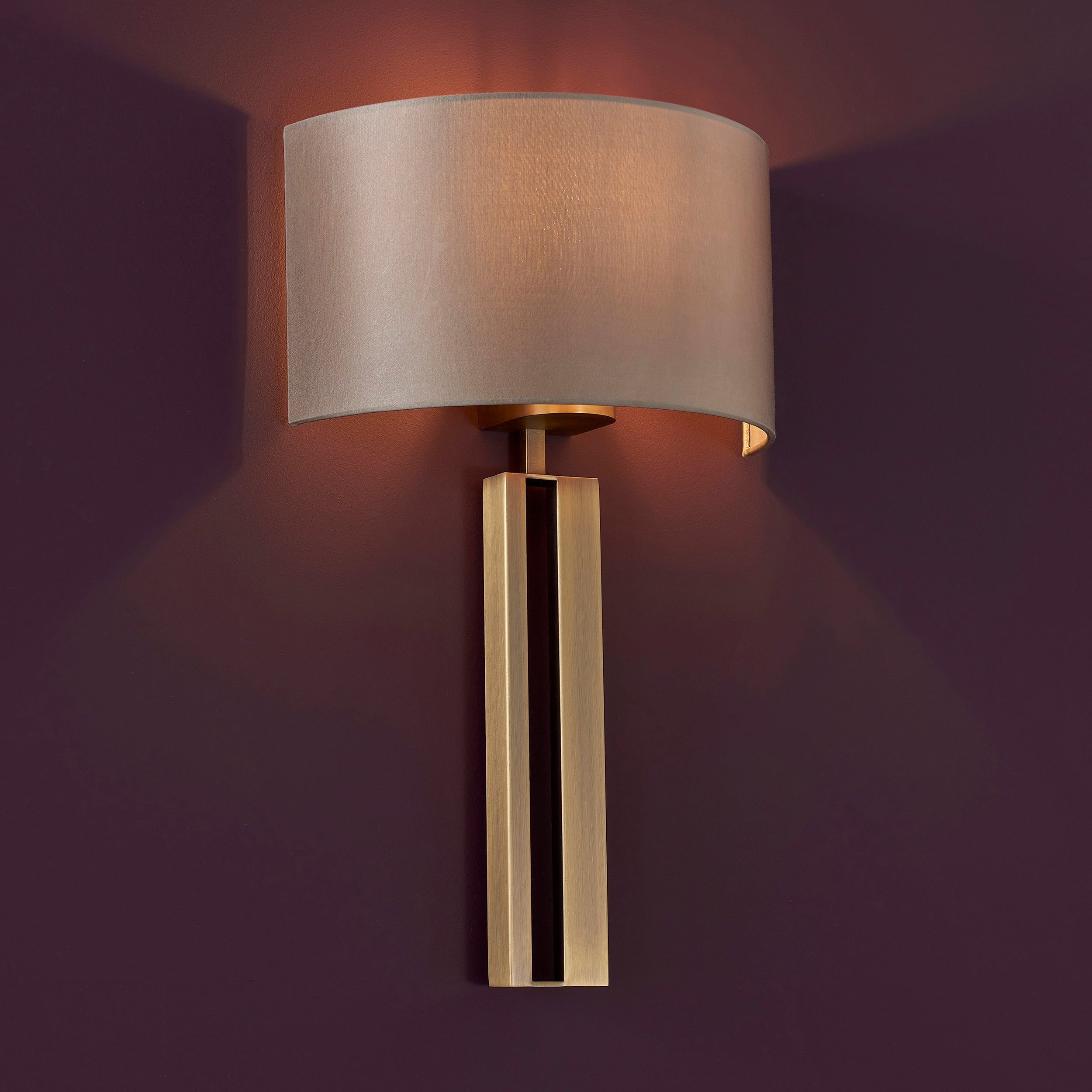 Utopia Groove Wall Light - Matt Brass With Mink Shade