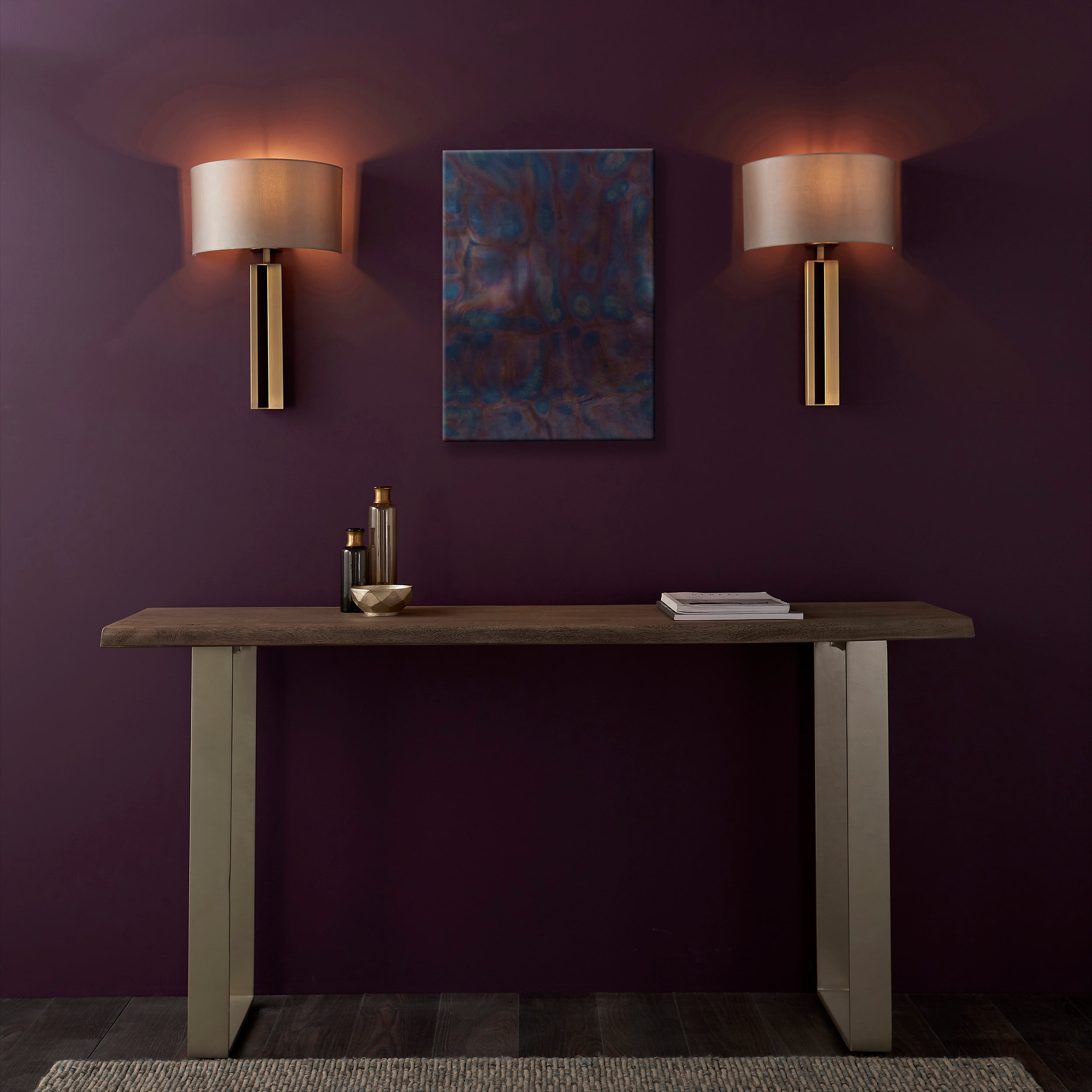 Utopia Groove Wall Light - Matt Brass With Mink Shade