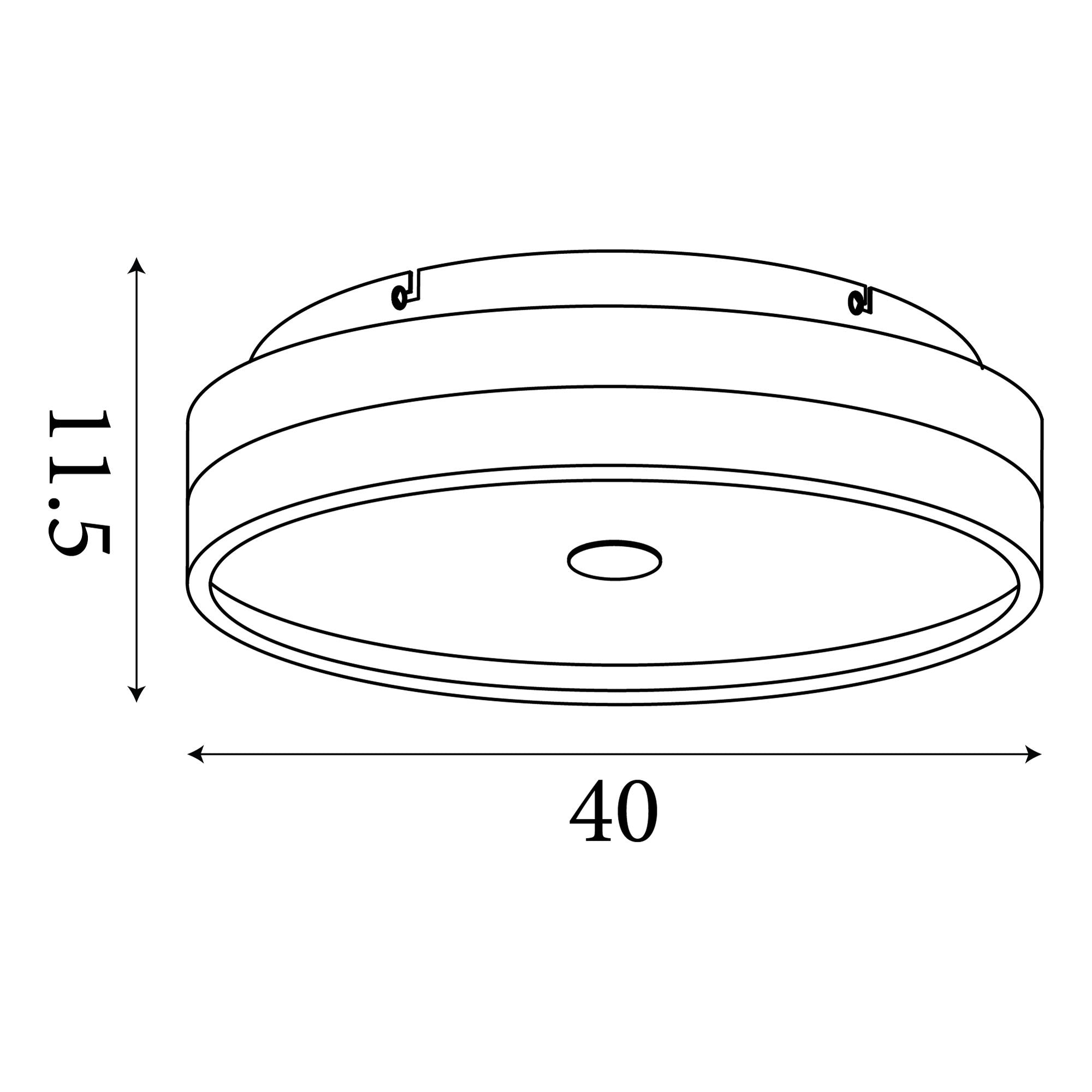 Technical line drawing of the Searchlight Cyprus LED Flush 40cm showing dimensions of 40cm diameter and 11.5cm height with ceiling fixing points