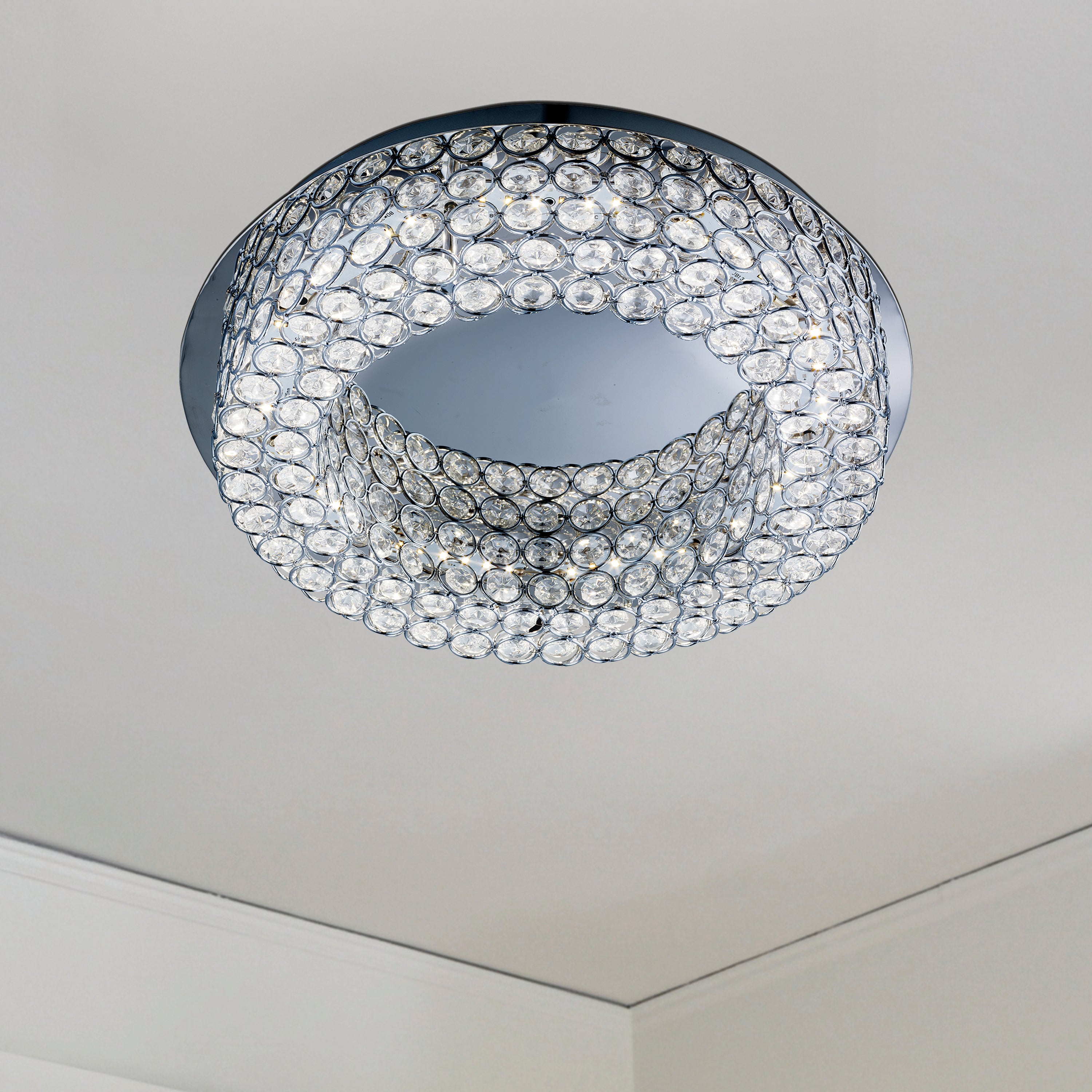 Searchlight Viola Round Chrome 54 LED Ceiling Flush Light With Crystal Buttons