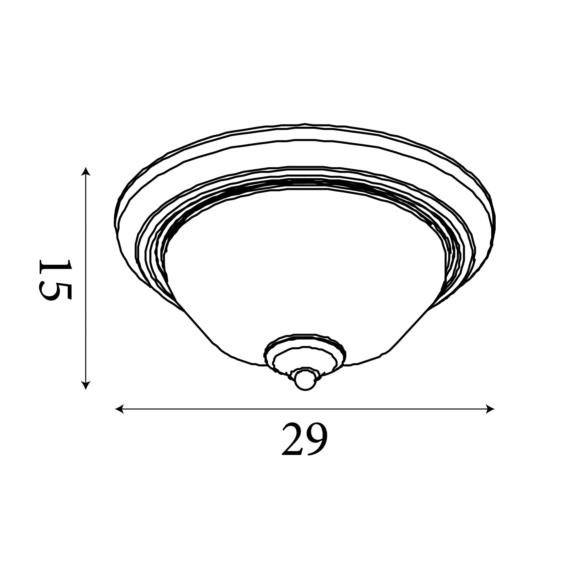Searchlight American Diner Flush ceiling light technical line drawing showing 29cm width and 15cm height