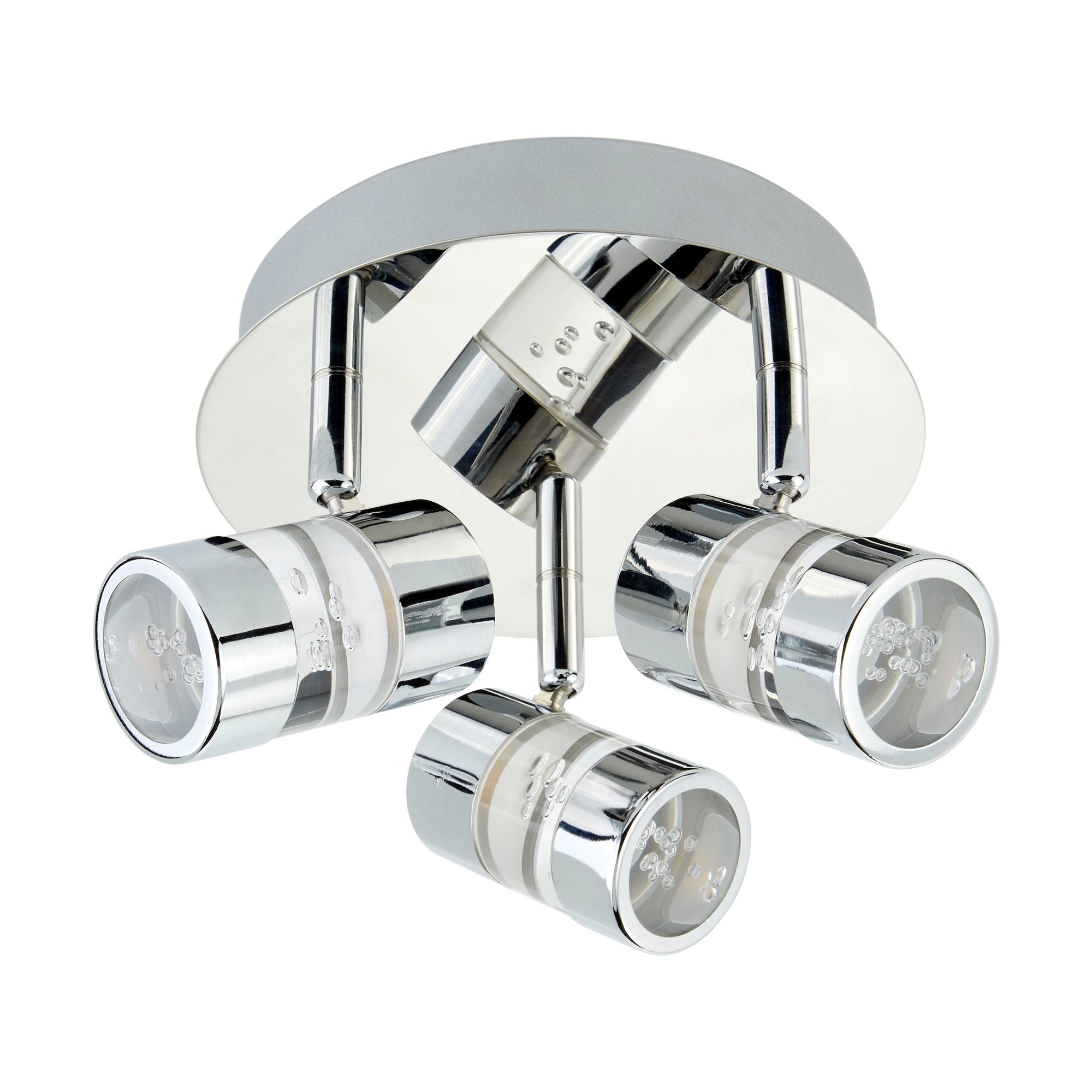 Searchlight Brookhill Effect IP44 LED 3 Light Round Spot Chrome & Acrylic Shade