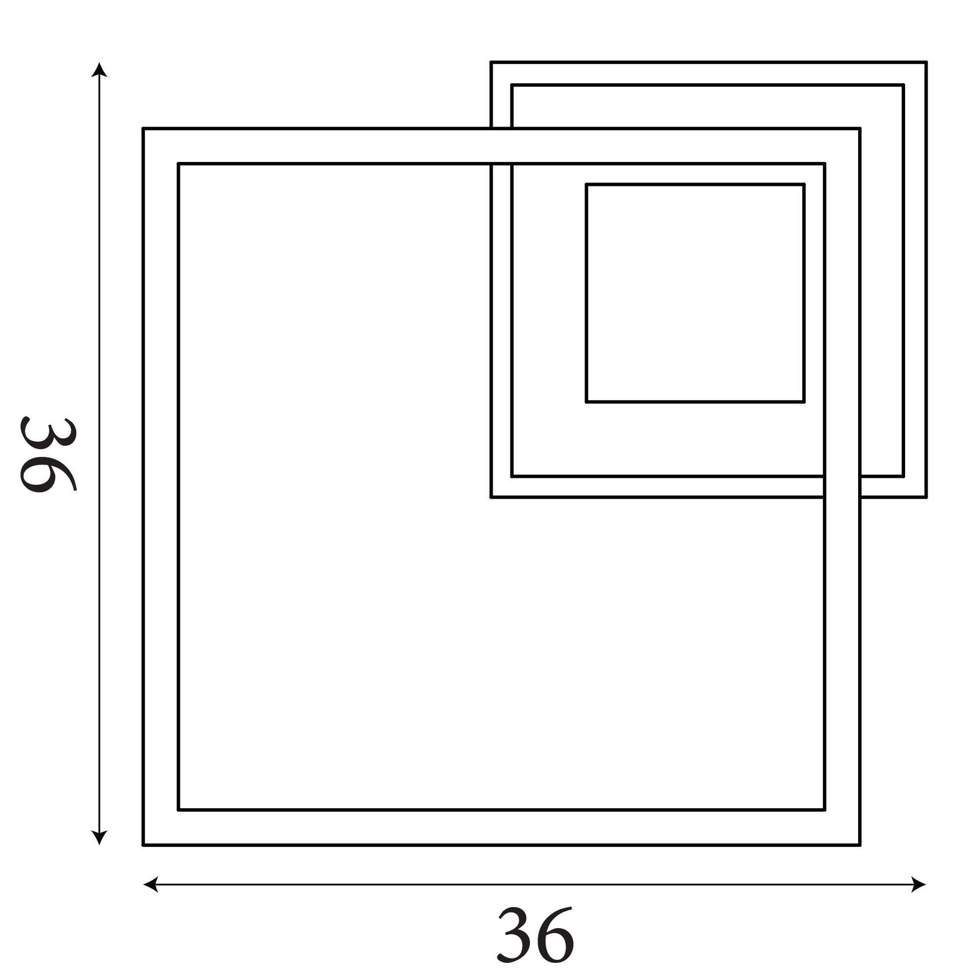 Technical line drawing of the Searchlight Quadrate LED Flush ceiling light showing the two offset square frames with 36cm dimension callouts