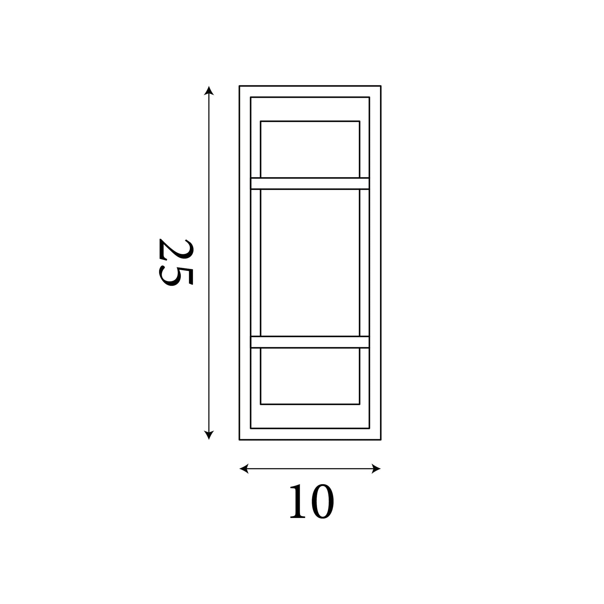 Line drawing of the Searchlight Mirage LED wall light 25cm showing dimensions of 25cm in height and 10cm in width