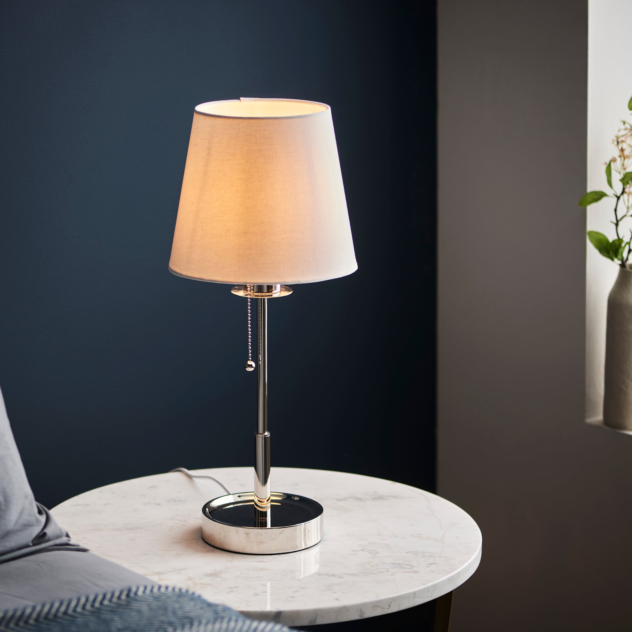 Utopia Eton Vanity Table Lamp - Bright Nickel & Vintage White Tapered Shade