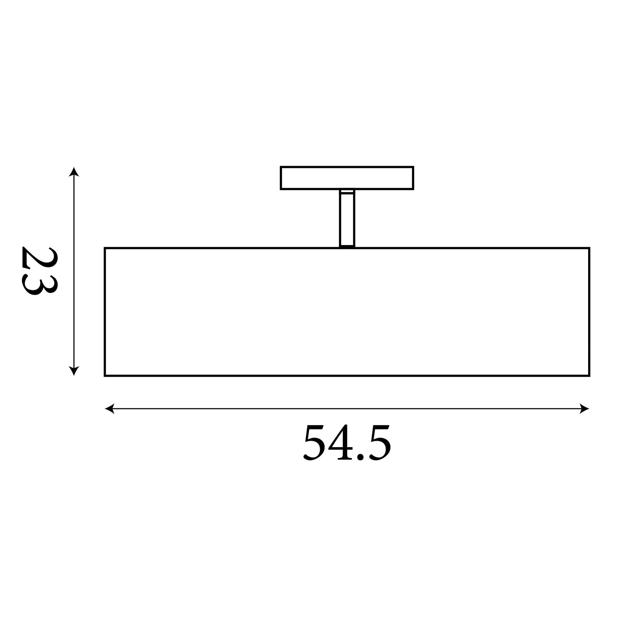 Technical line drawing of the Isla 3 Light Flush ceiling light showing dimensions of 23cm height and 54.5cm width