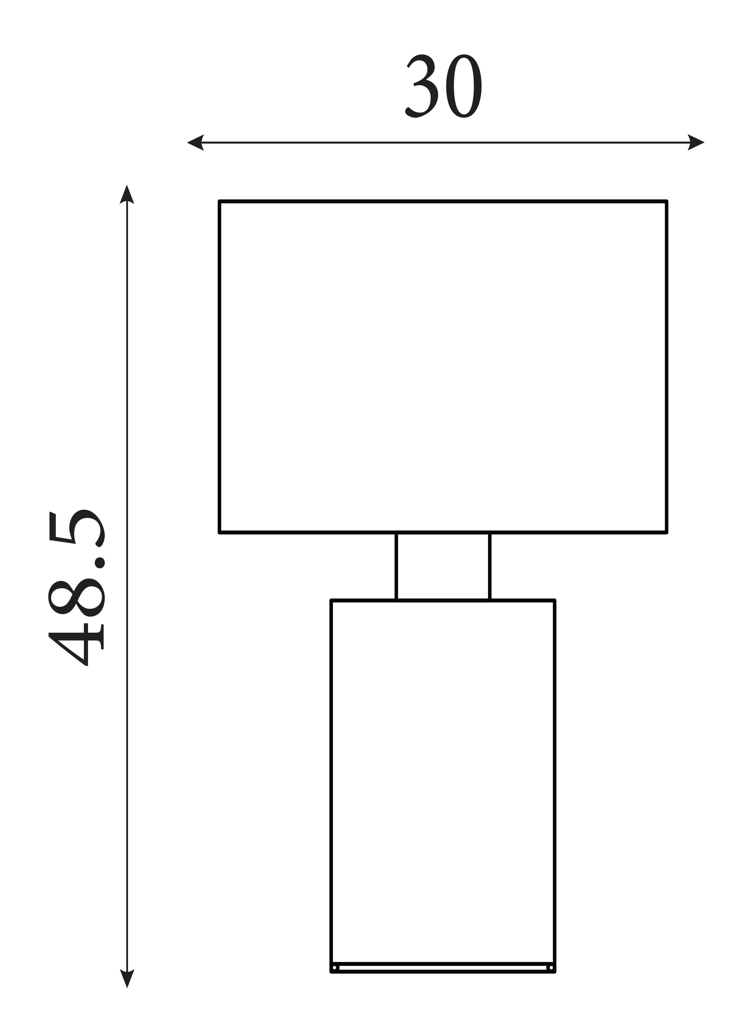 Technical line drawing of the Isla Table Lamp showing dimensions of 48.5cm height and 30cm width