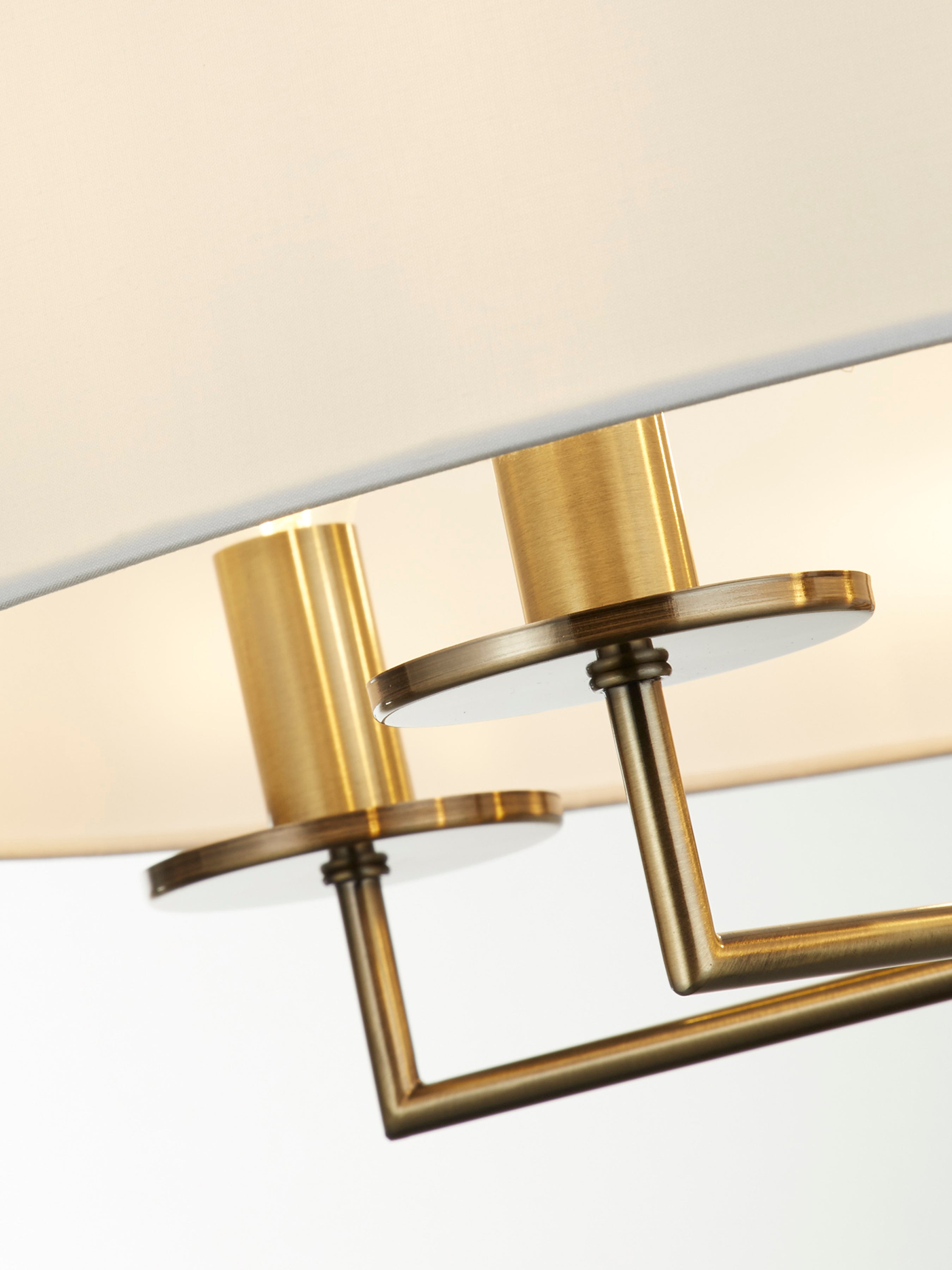 Searchlight James 5 Light Pendant - Antique Brass & White Linen Shade