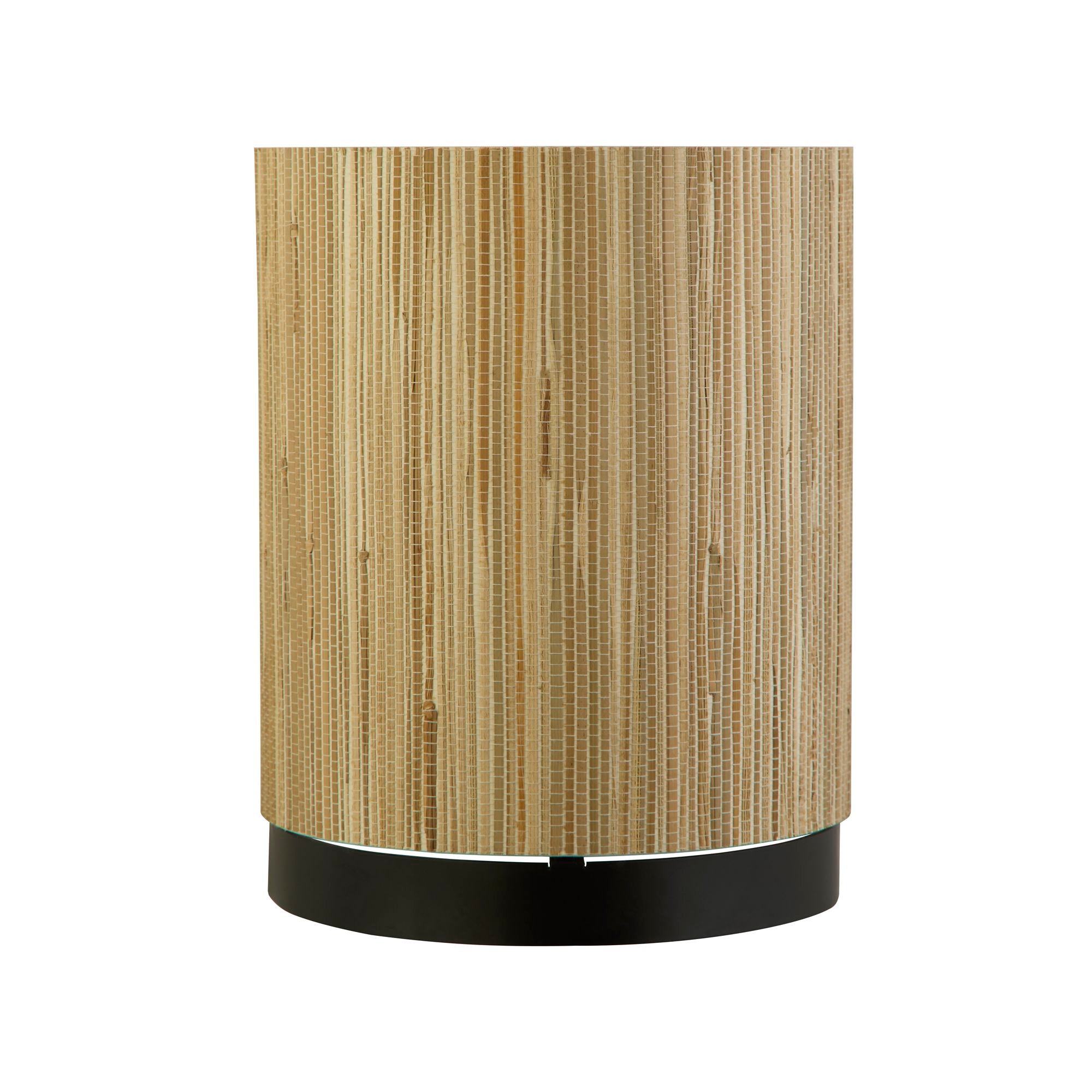 Searchlight Meadow wall light, second studio angle showing the natural grass half drum shade