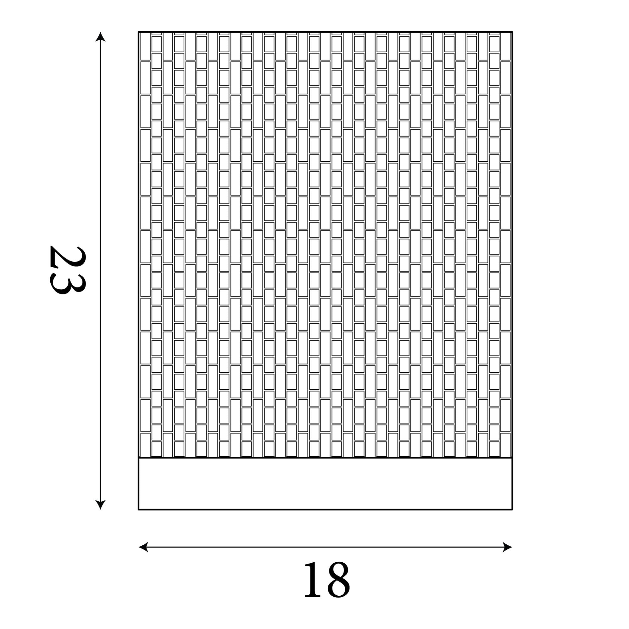 Technical line drawing of the Searchlight Meadow wall light showing 23cm height and 18cm width