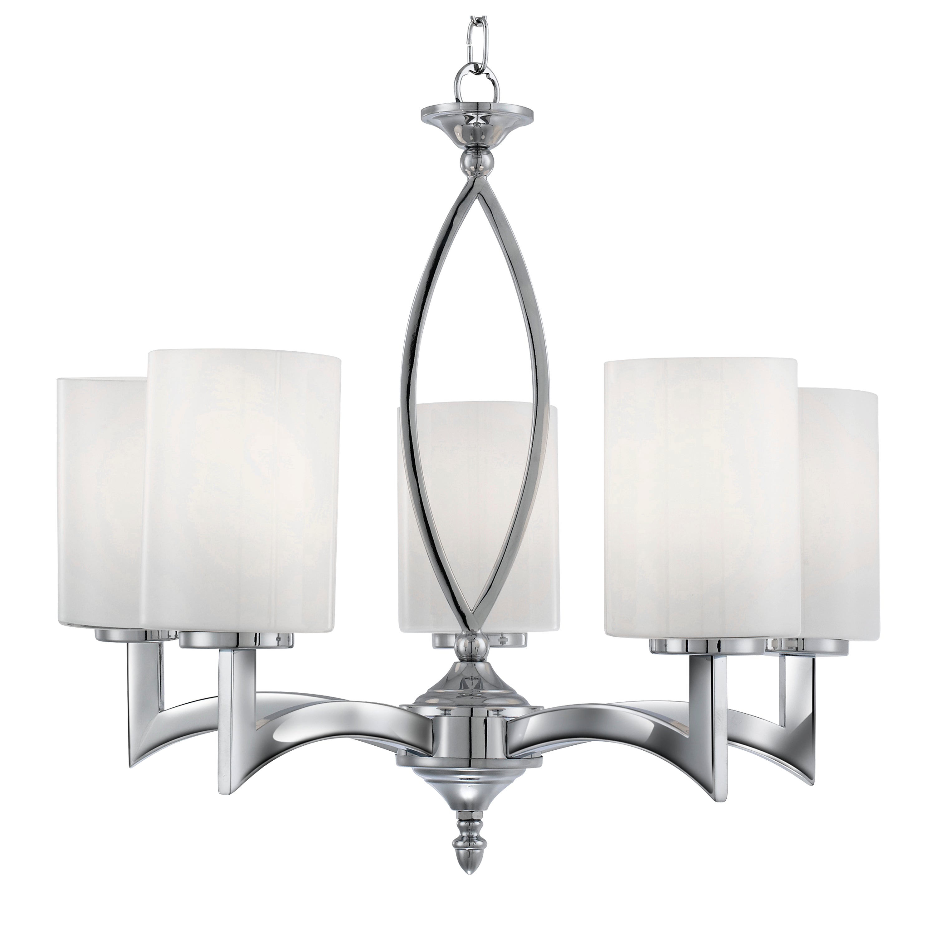 Searchlight Gascoyne - 5 Light Ceiling, Chrome, White Glass Shades