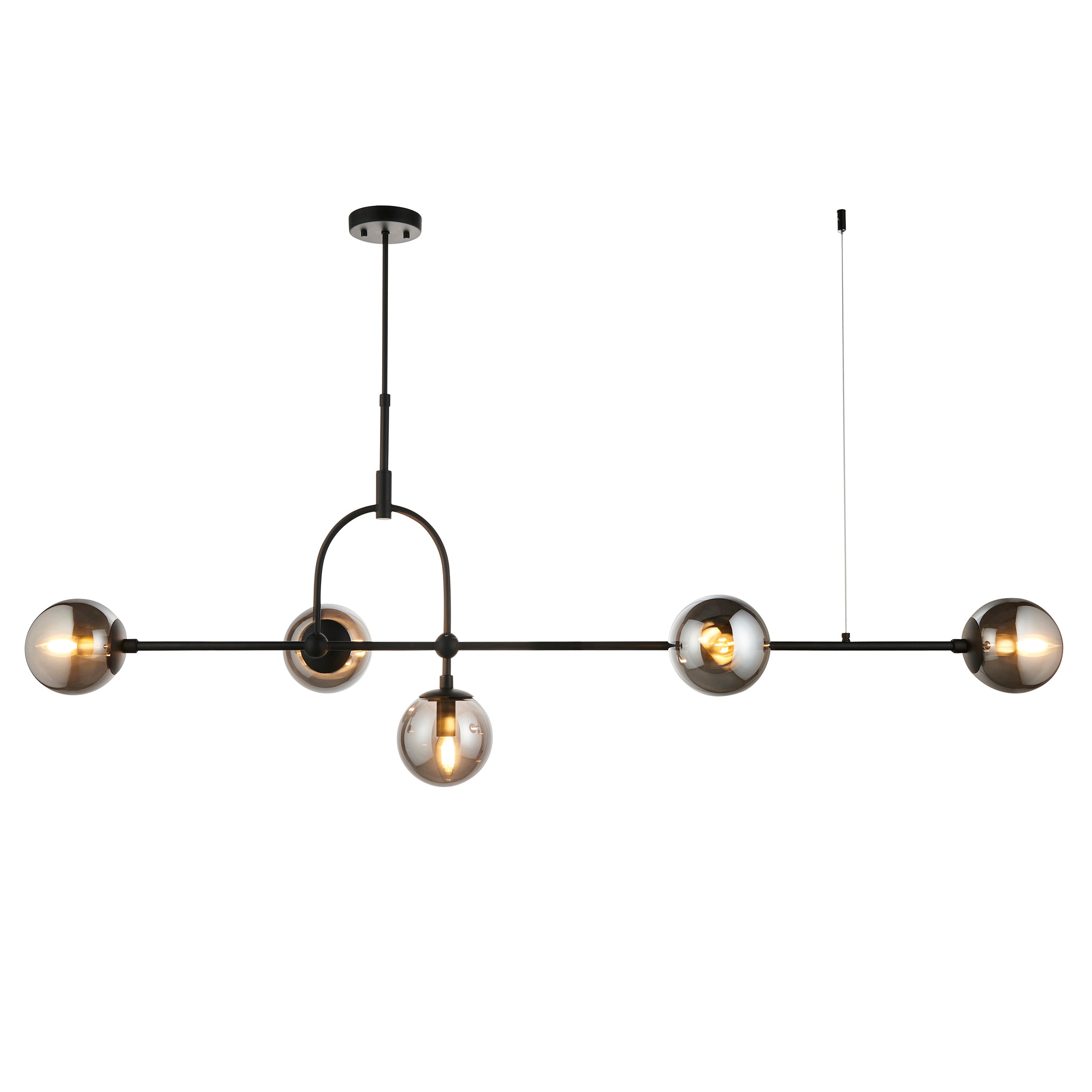 Utopia Sphere 5 Light Linear Pendant - Matt Black & Smoked Mirror Glass