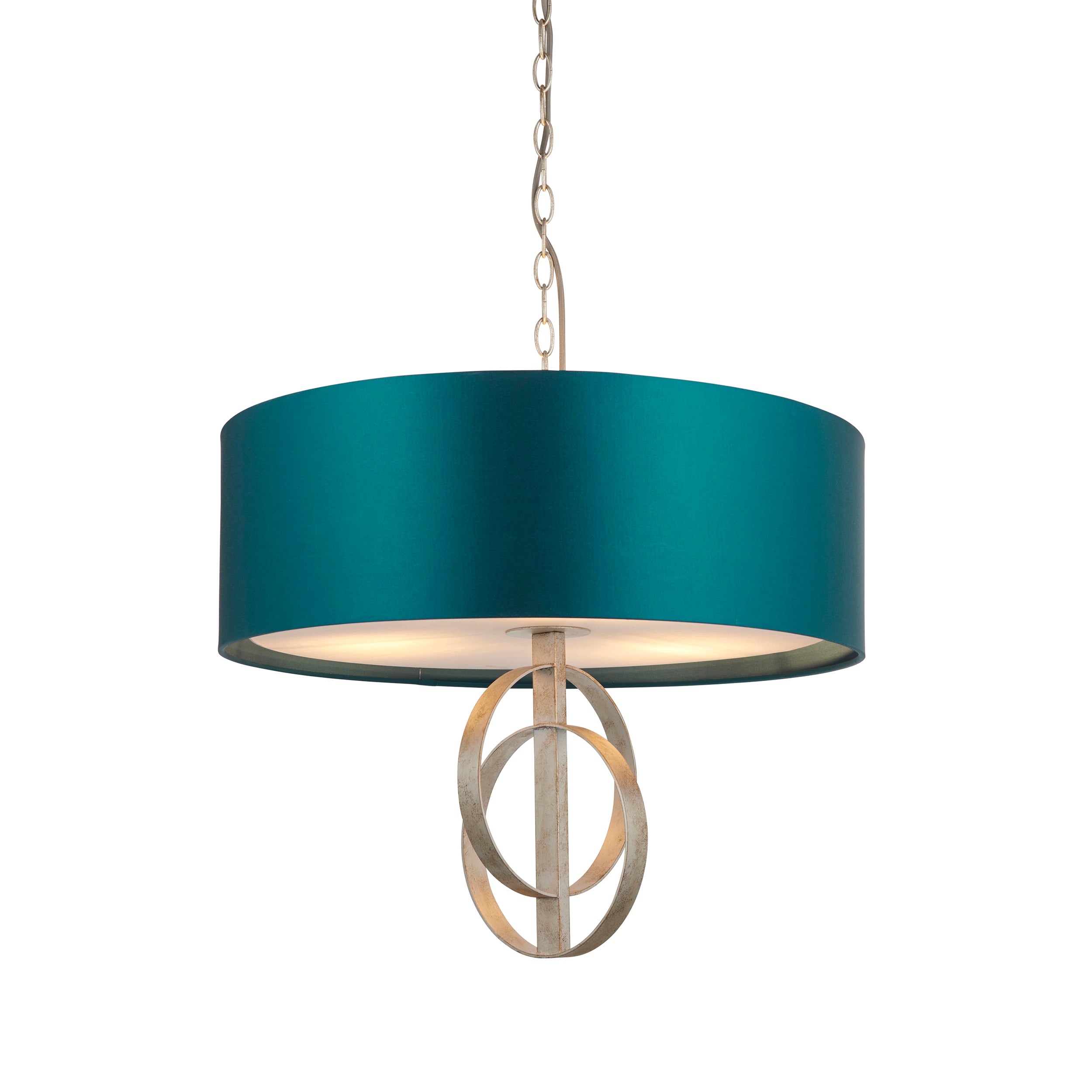 Utopia Interlink 3 Light Pendant - Antique Silver Leaf With Teal Shade - 60cm Diameter