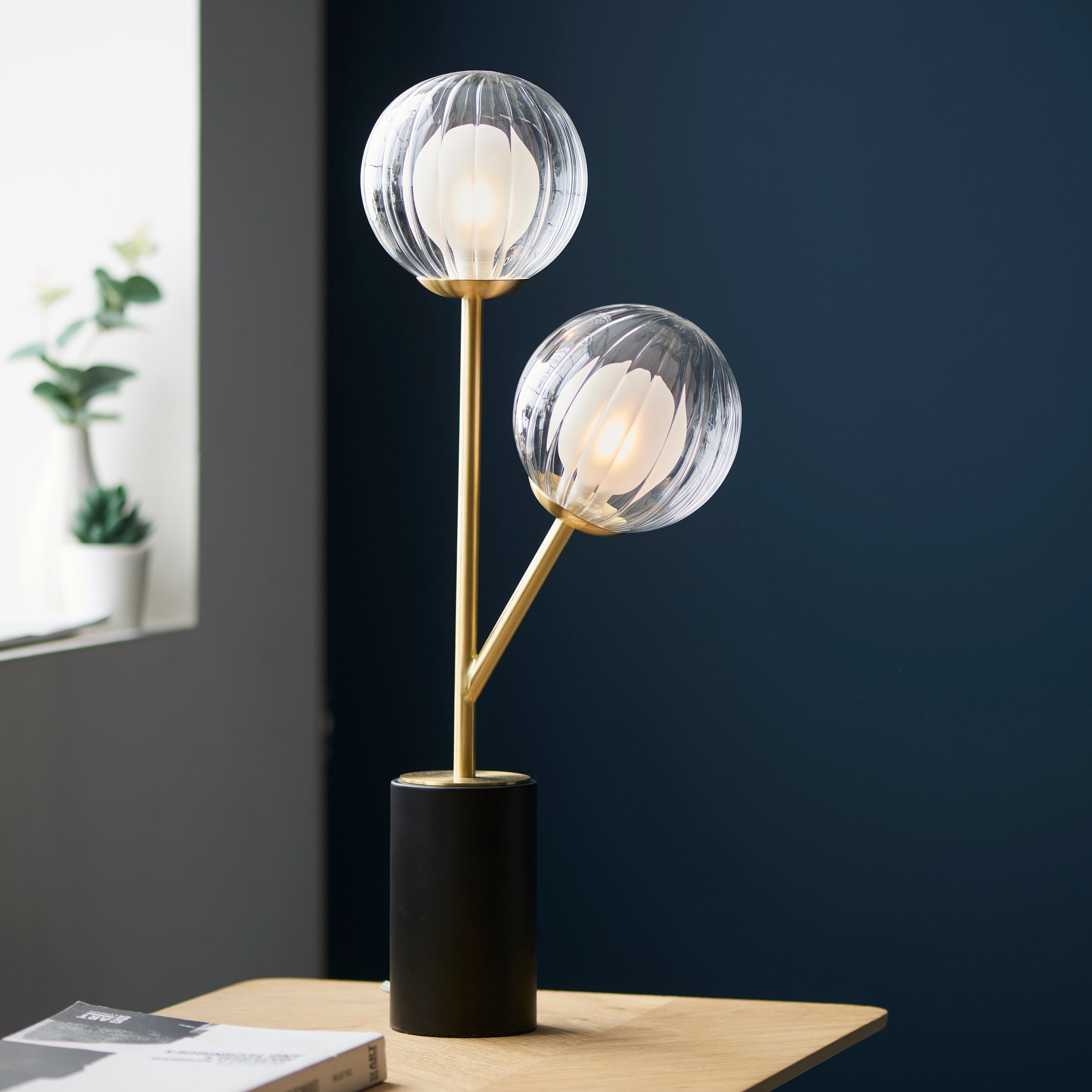 Utopia Matrix Round 2 Light Table Lamp - Satin Brass & Glass