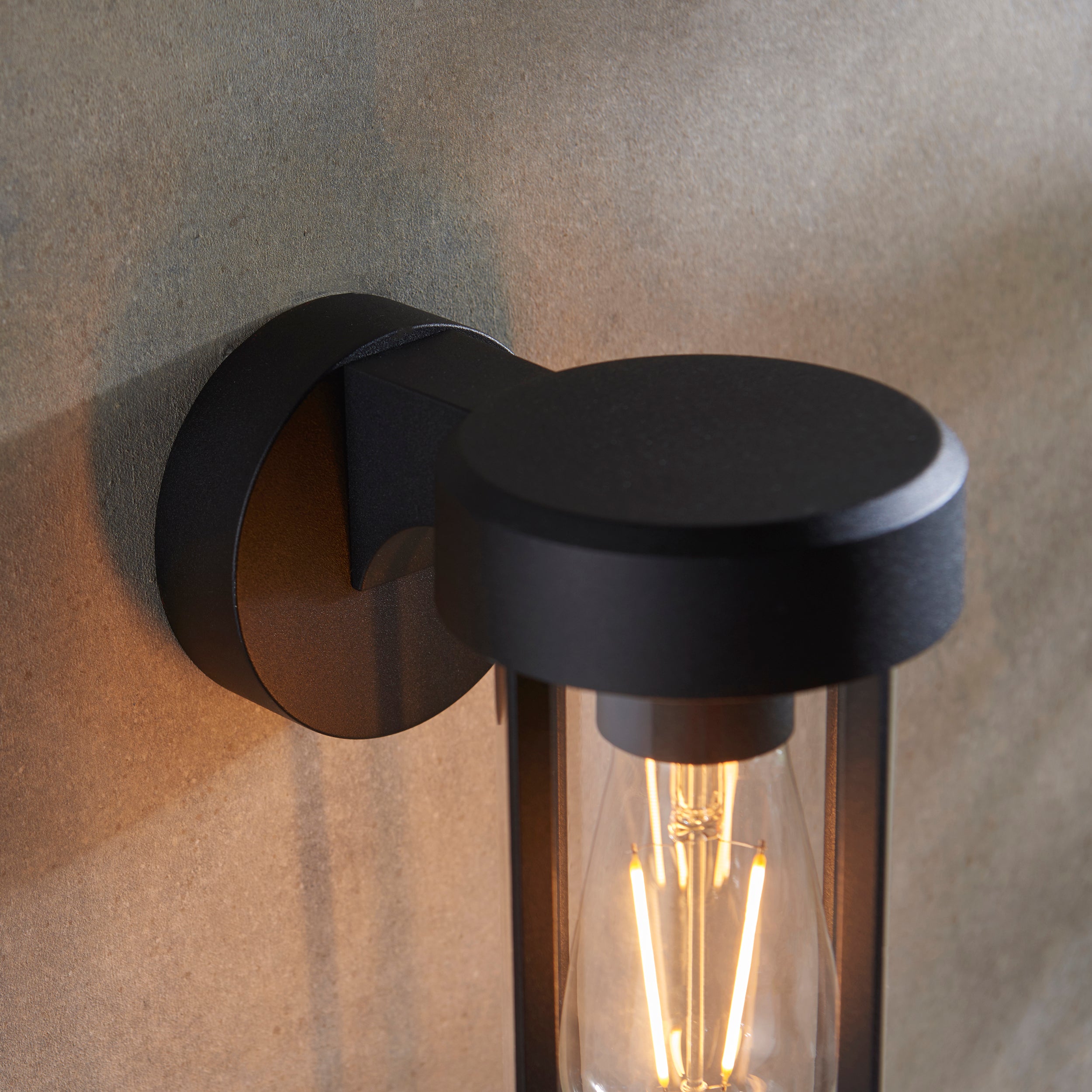 Utopia Pluto IP44 Wall Light - Matt Black And Clear Glass - E27